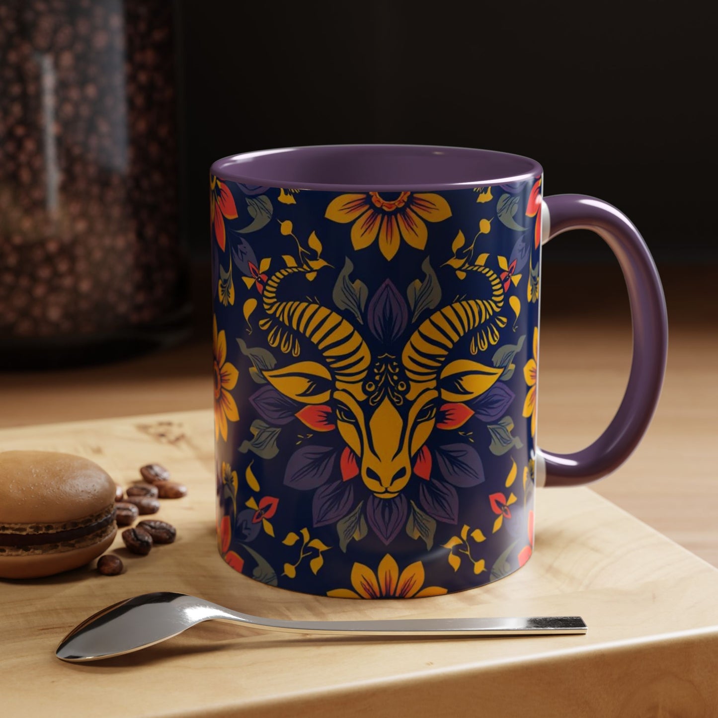 Accent Coffee Mug, Taurus, Zodiac v1. Flower Pattern, (11, 15oz)