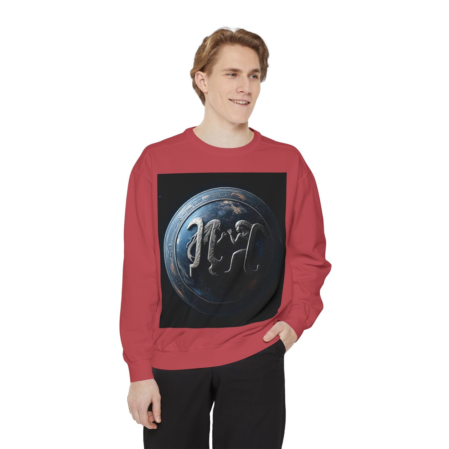 Garment-Dyed Sweatshirt, Unisex, Space Symbol Design, Gemini