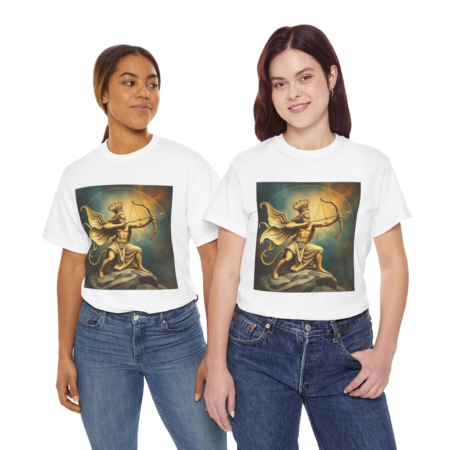 Unisex Heavy Cotton T-Shirt, Sagittarius King, Bow & Arrow v1, Zodiac Design