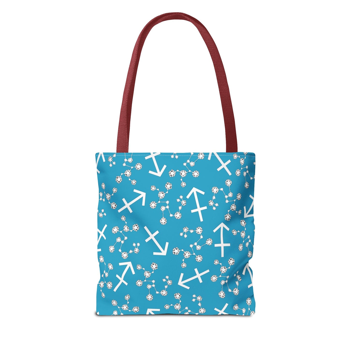 Tote Bag, Sagittarius Zodiac Sign, AOP, (Turquoise, White Print)