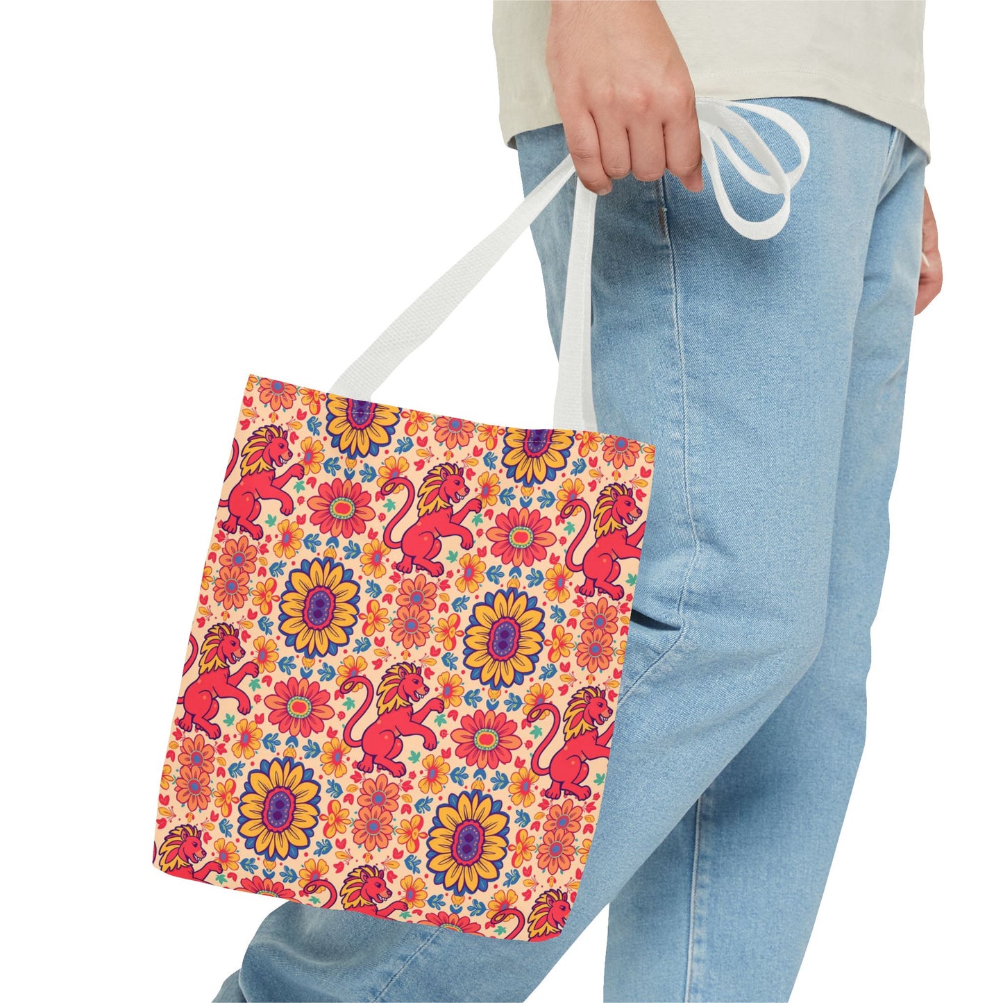 Tote Bag (AOP), Leo, Zodiac v2, Flower Pattern