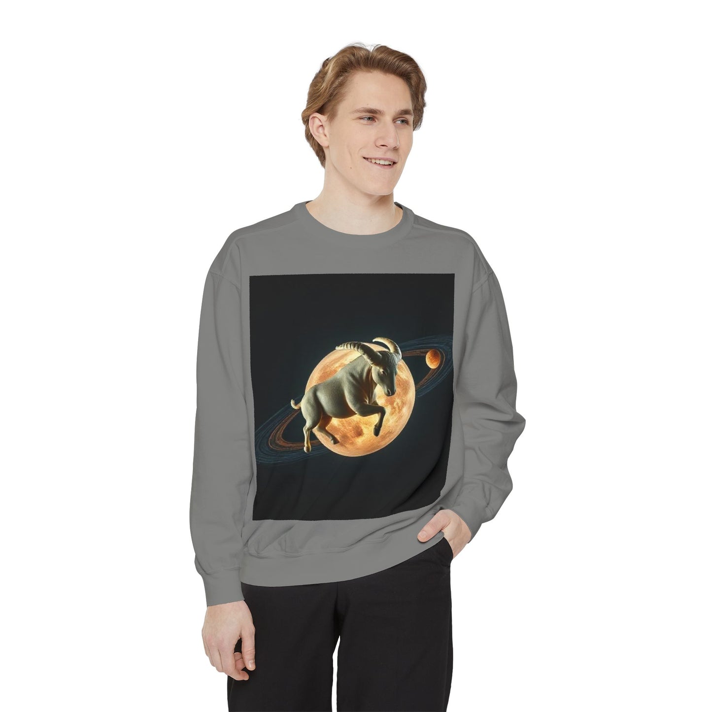 Garment-Dyed Sweatshirt, Unisex, Space Animal Design v1, Taurus