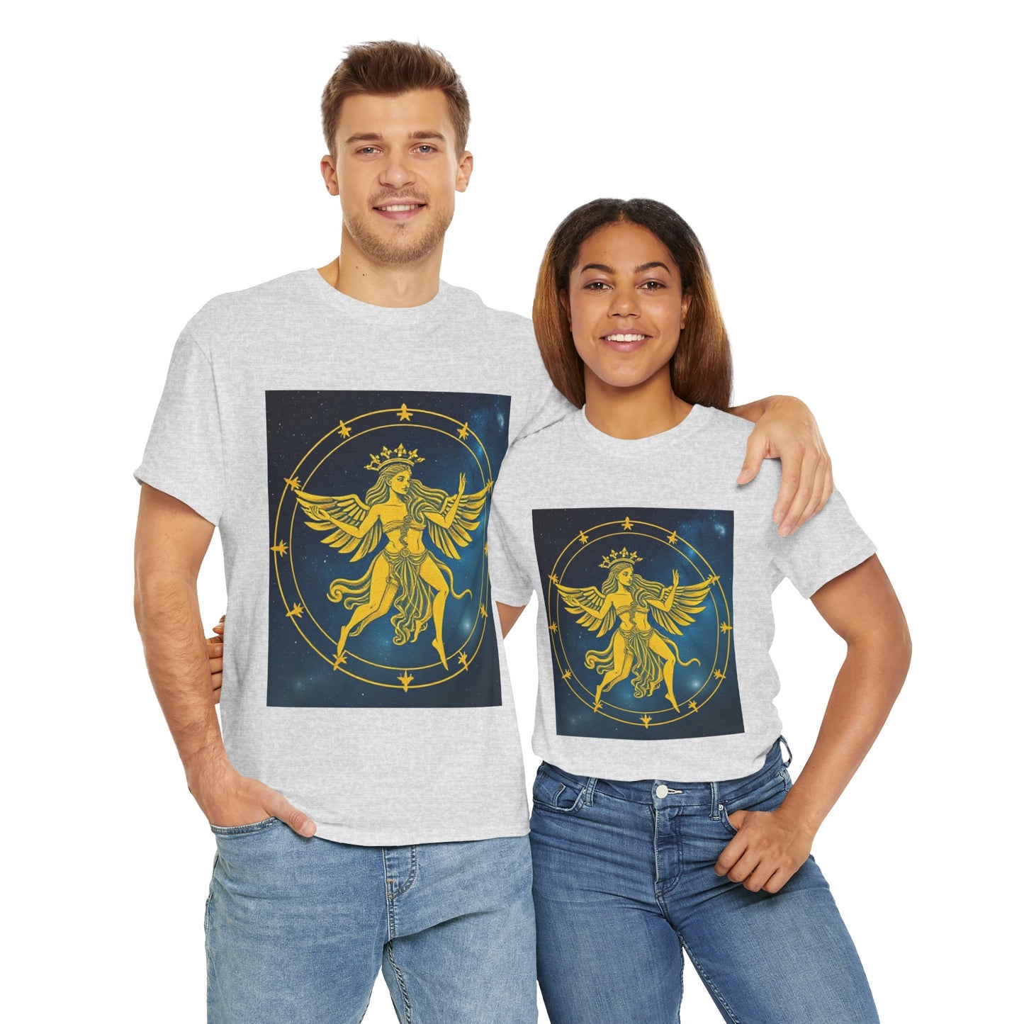 Unisex Heavy Cotton T-Shirt, Twin Angel v3, Gemini Zodiac Design