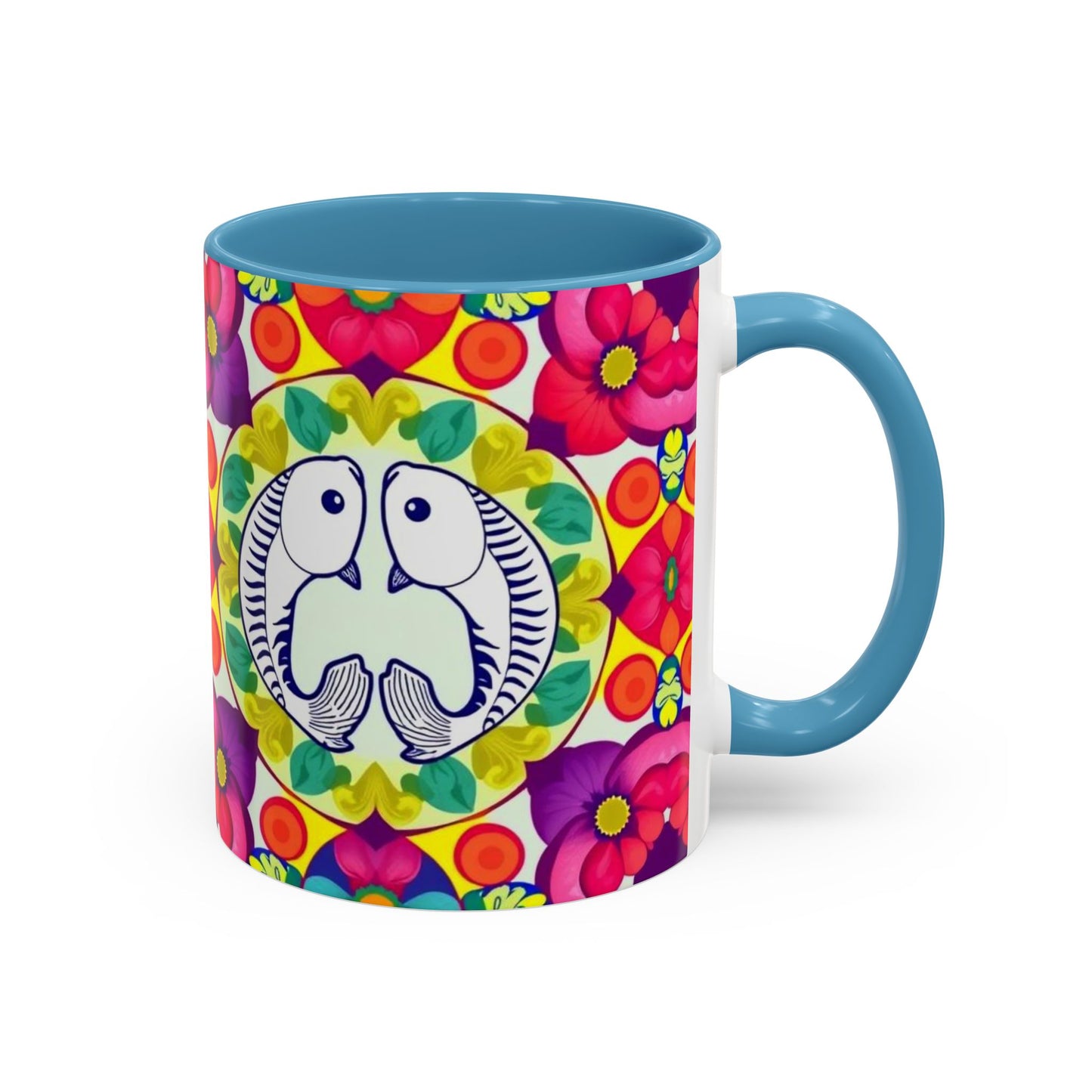 Accent Coffee Mug, Pisces, Zodiac v4, Flower Pattern, (11, 15oz)