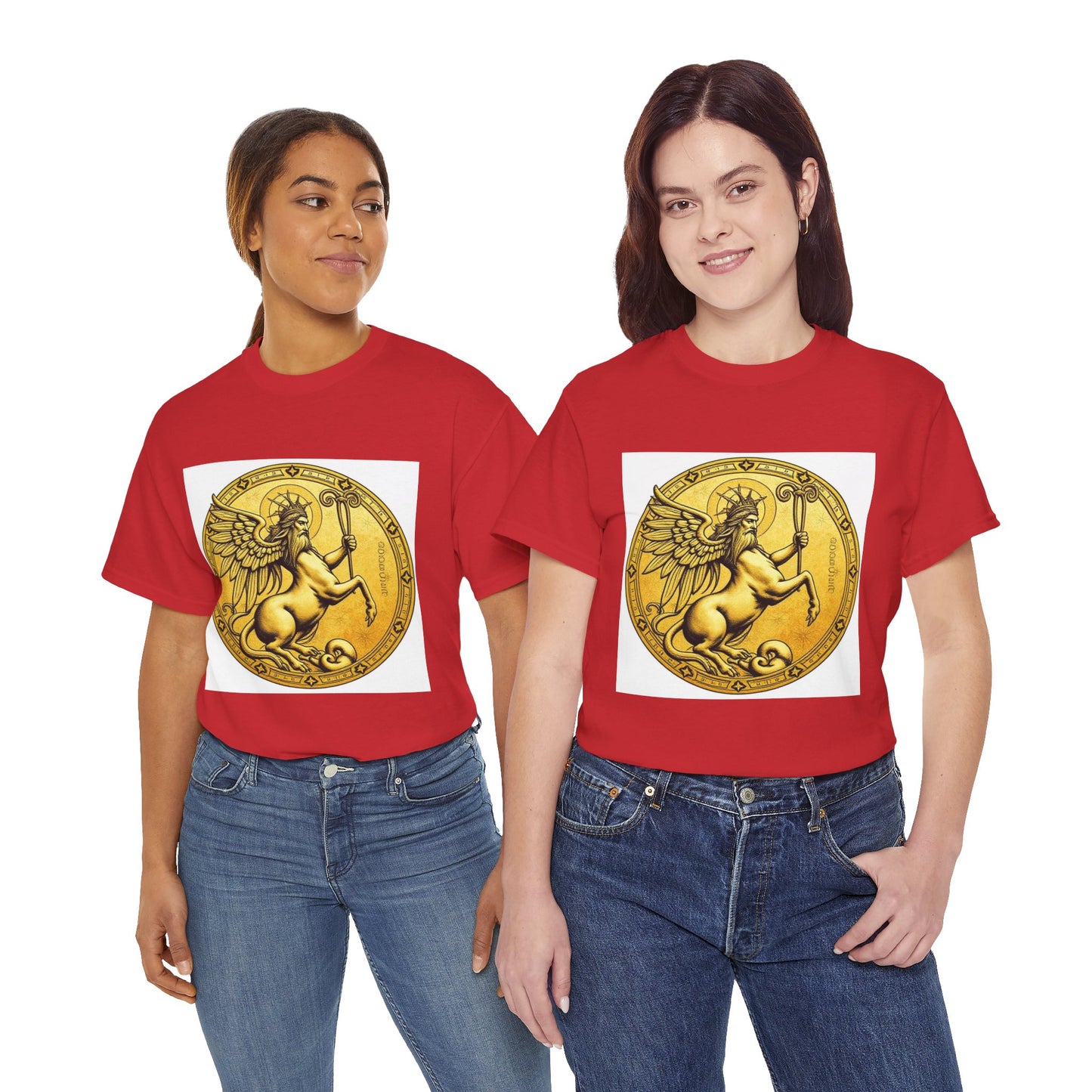Unisex Heavy Cotton T-Shirt, Golden Angel Coin, Virgo Zodiac Design