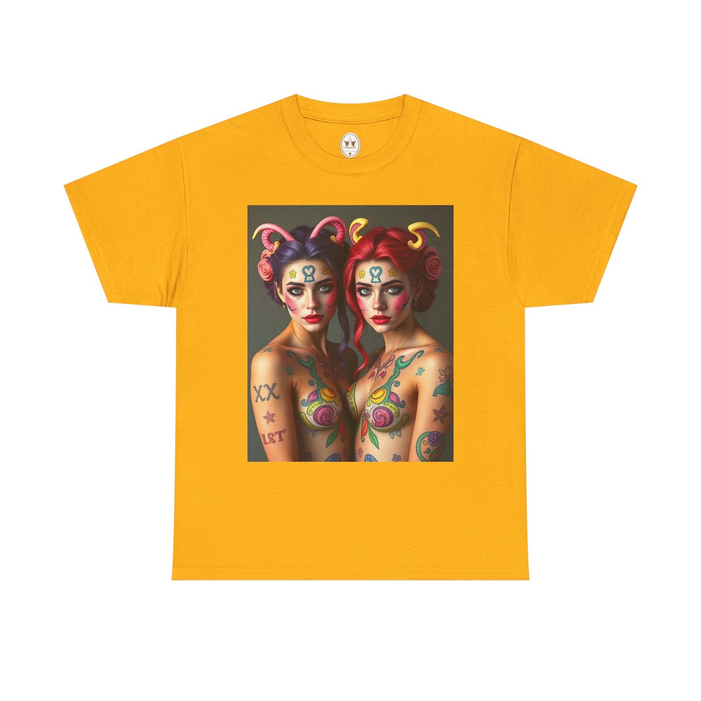 Unisex Heavy Cotton T-Shirt, Gemini, Zodiac v3, Sexy Art