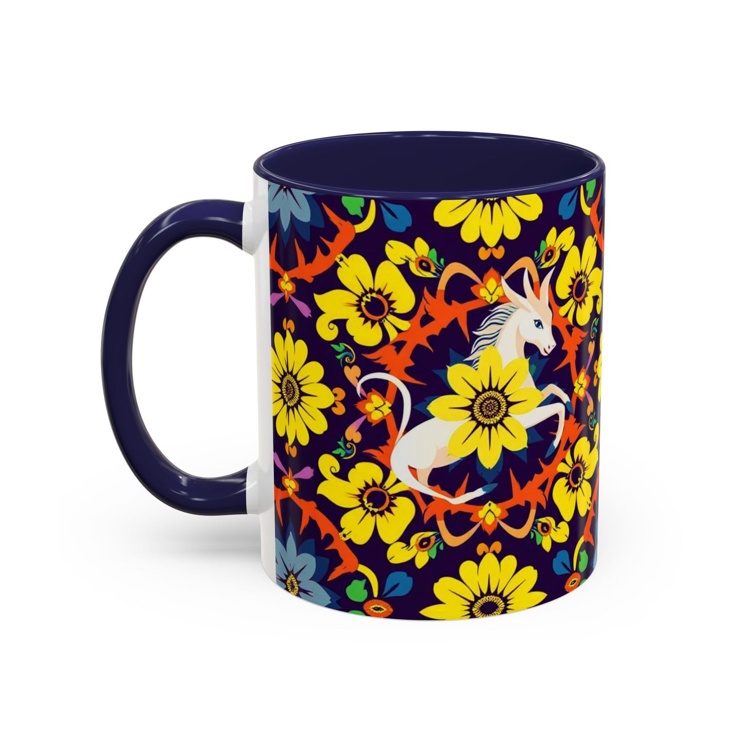 Accent Coffee Mug, Aquarius, Zodiac v1, Flower Pattern, (11, 15oz)