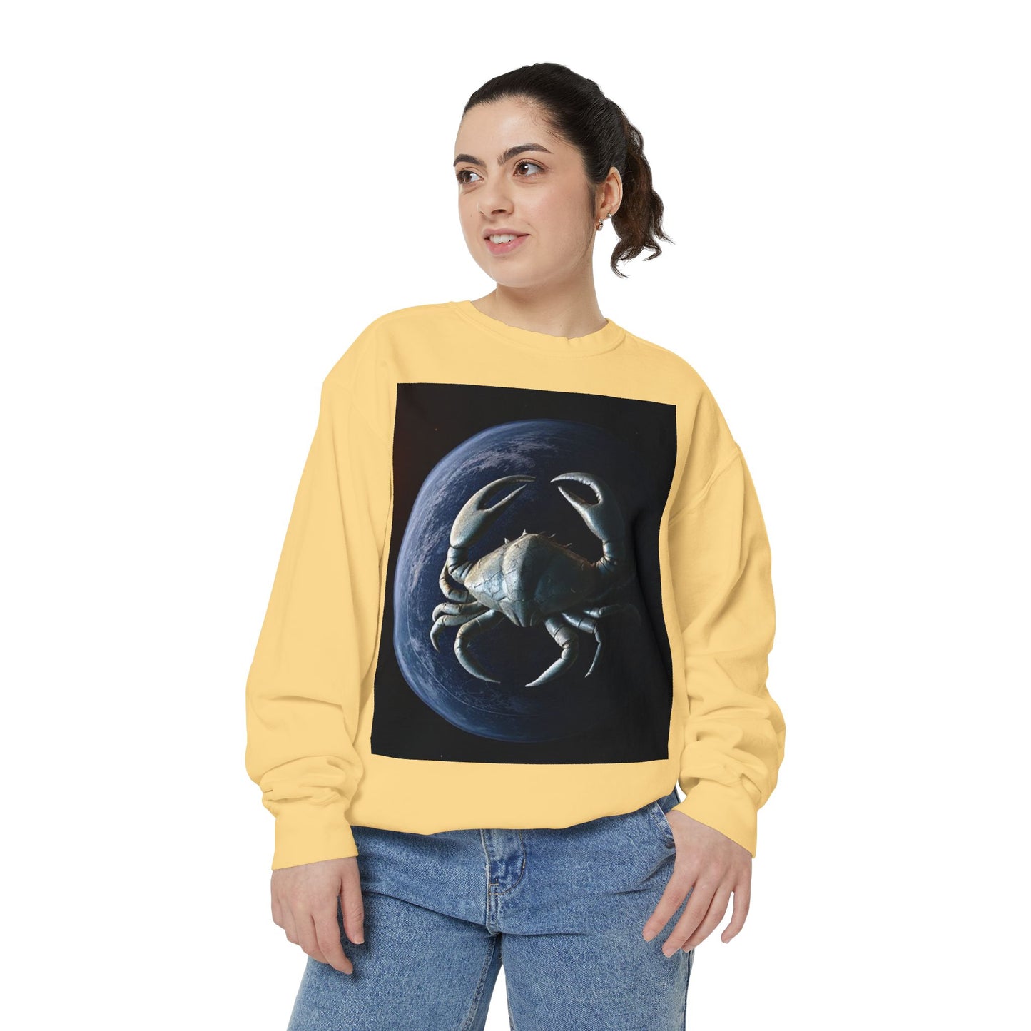 Garment-Dyed Sweatshirt, Unisex, Space Animal Design, Cancer