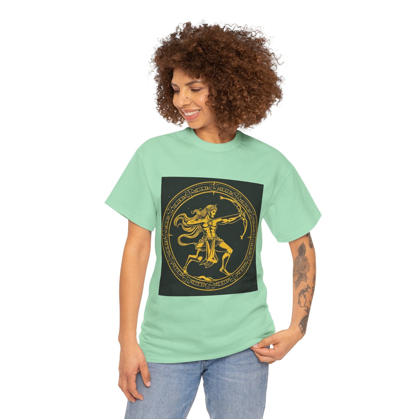 Unisex Heavy Cotton T-Shirt, Mythical Faun/Satyr v1, Sagittarius Zodiac Design