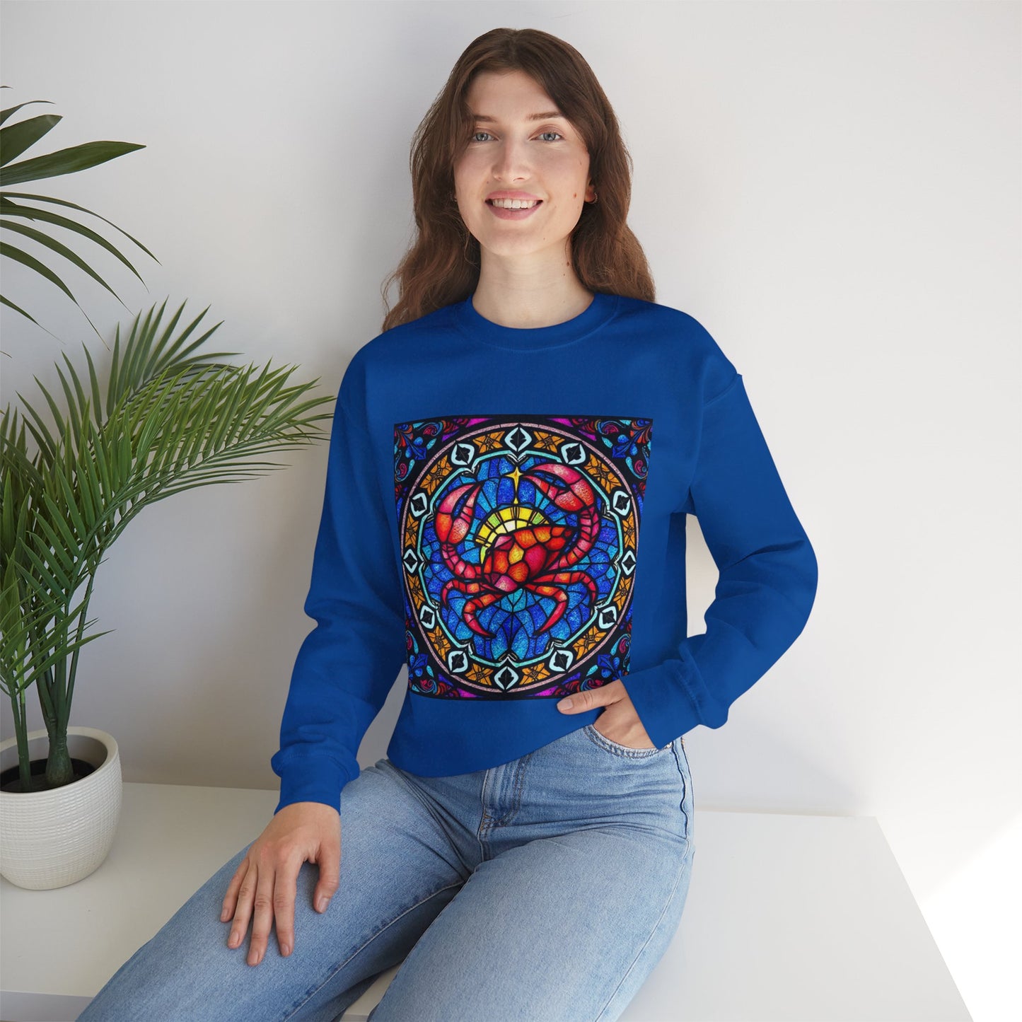 Unisex Heavy Blend™ Crewneck Sweatshirt, Glass 1, Cancer Zodiac Design