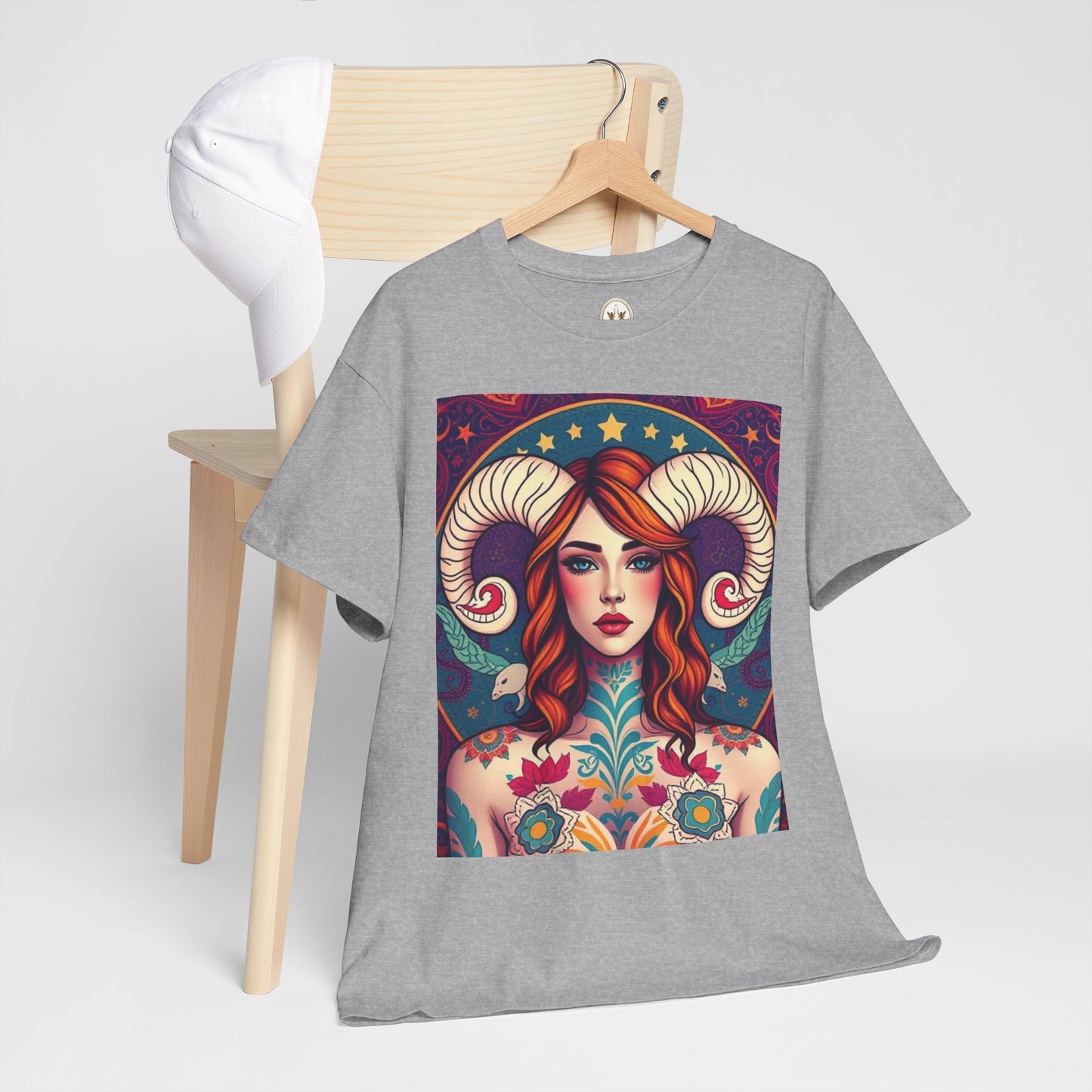 Unisex Heavy Cotton T-Shirt, Aries, Zodiac v1, Sexy Art