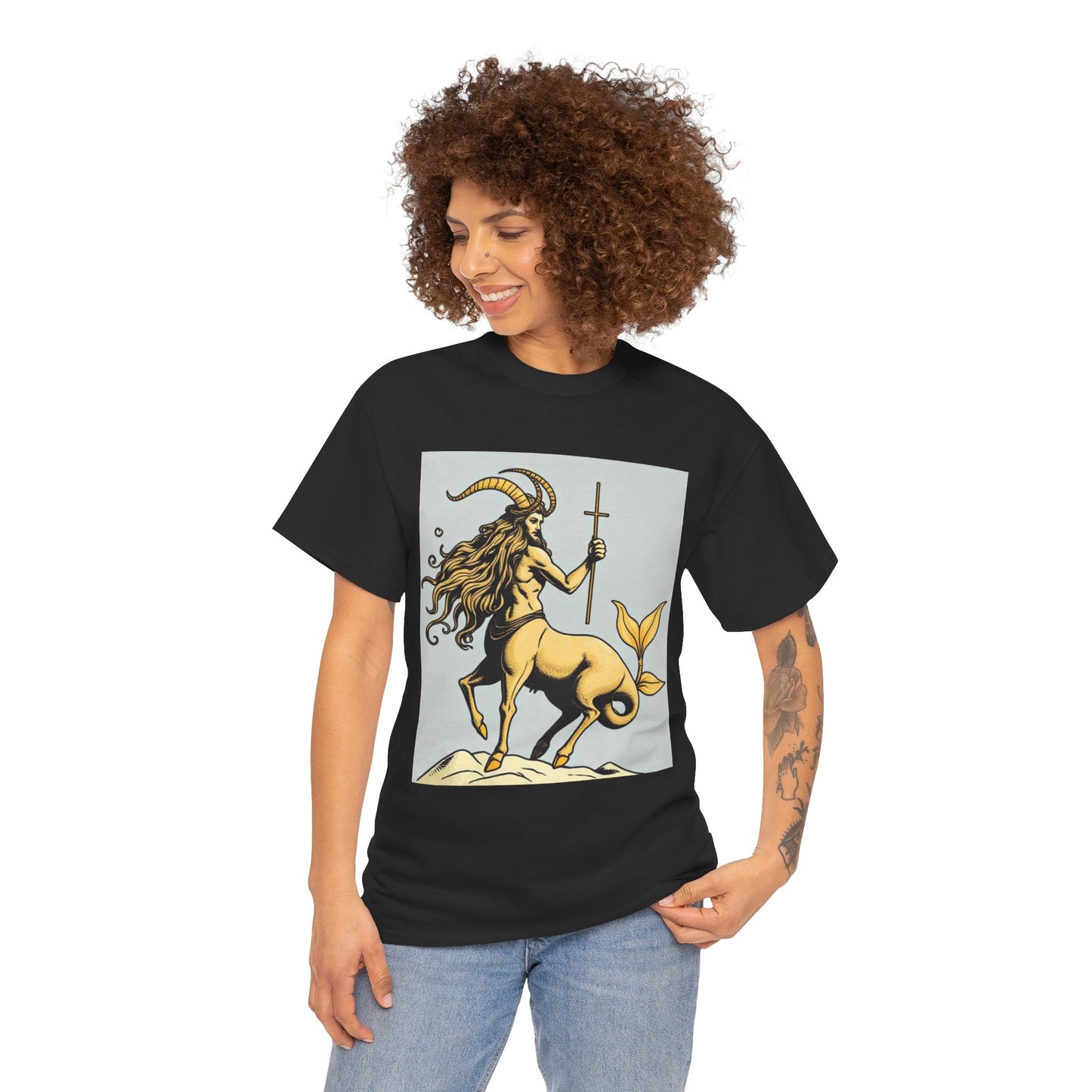 Unisex Heavy Cotton T-Shirt, Capricorn God v2, Zodiac Design