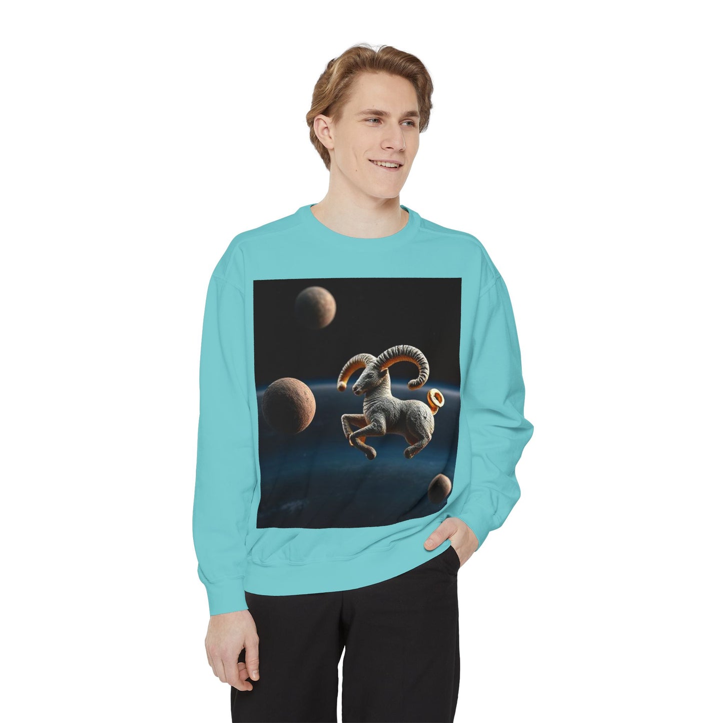 Garment-Dyed Sweatshirt, Unisex, Space Animal Design v1, Aries