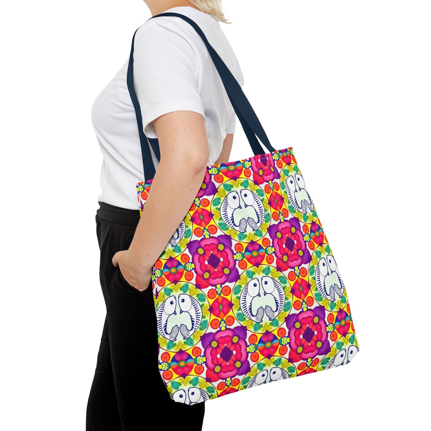 Tote Bag, (AOP), Pisces, Zodiac v4, Flower Pattern