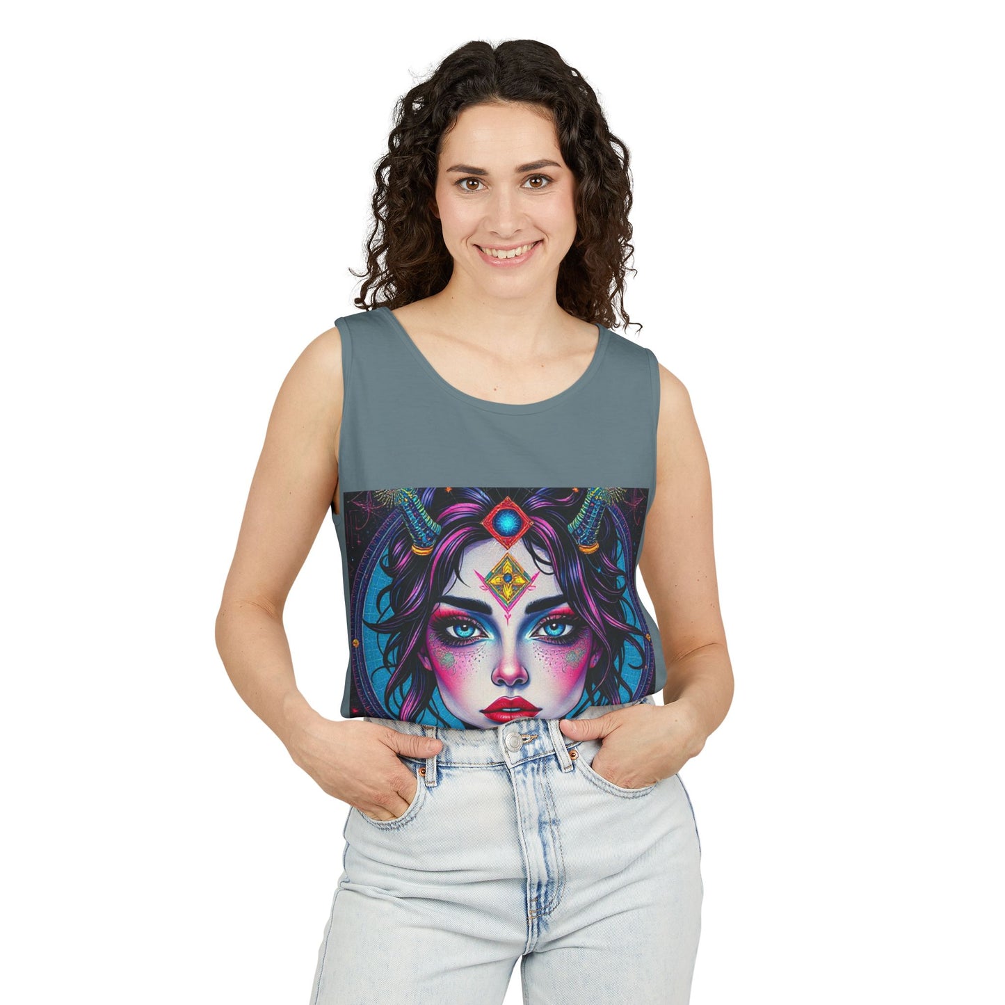 Unisex Garment-Dyed, Tank Top, Aquarius Design, Pop Art, 100% Ringspun US cotton