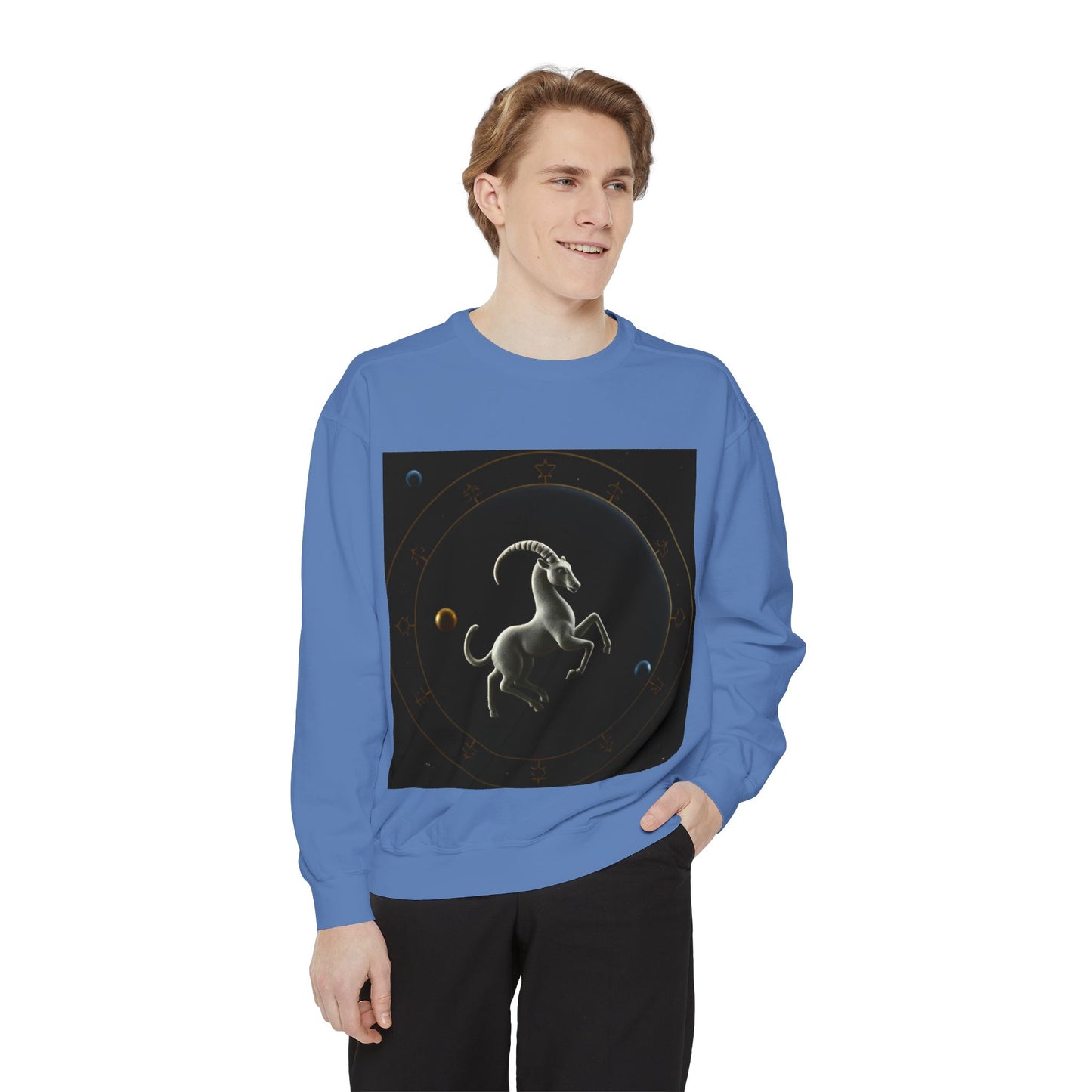 Garment-Dyed Sweatshirt, Unisex, Space Animal Design v1, Capricorn