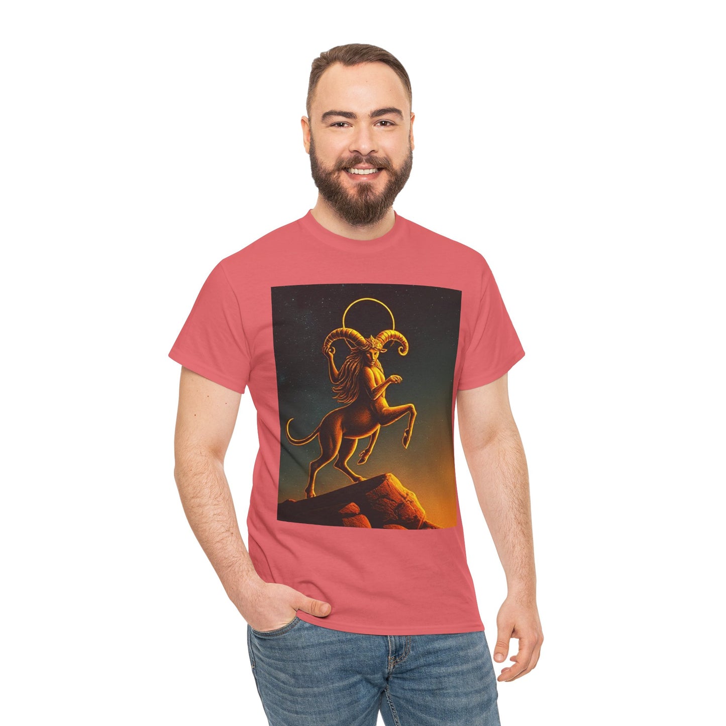 Unisex Heavy Cotton T-Shirt, Mountain Top, Aries Zodiac Design