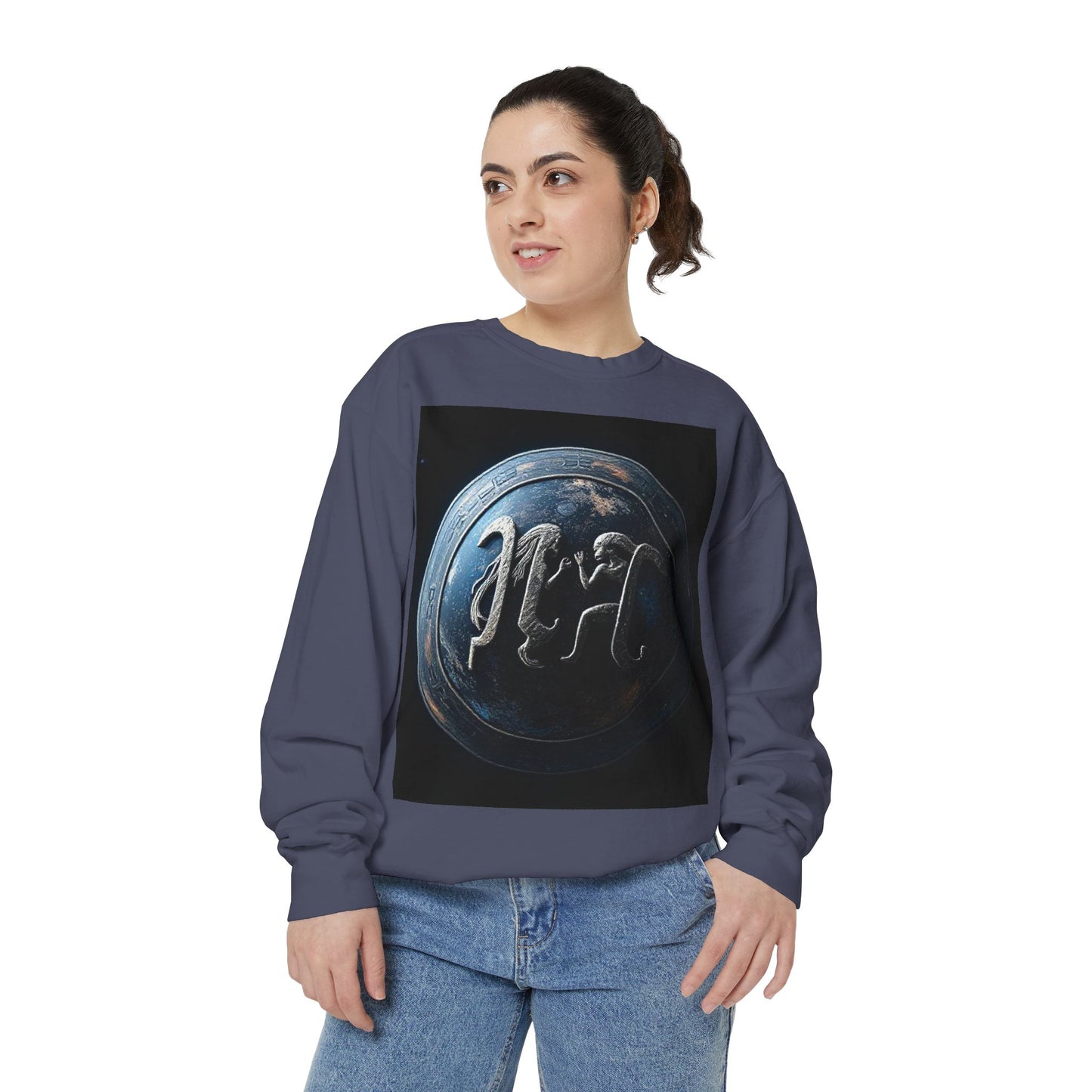 Garment-Dyed Sweatshirt, Unisex, Space Symbol Design, Gemini