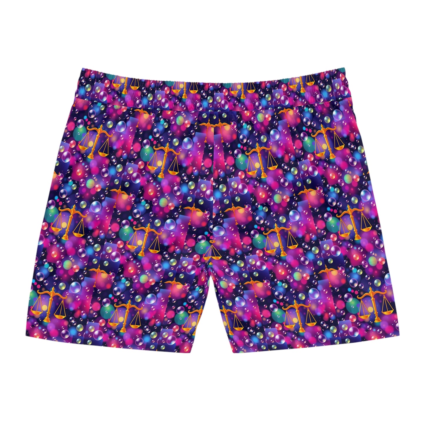 Men's Mid-Length Swim Shorts, (AOP), Libra, Zodiac, Bubble Pattern