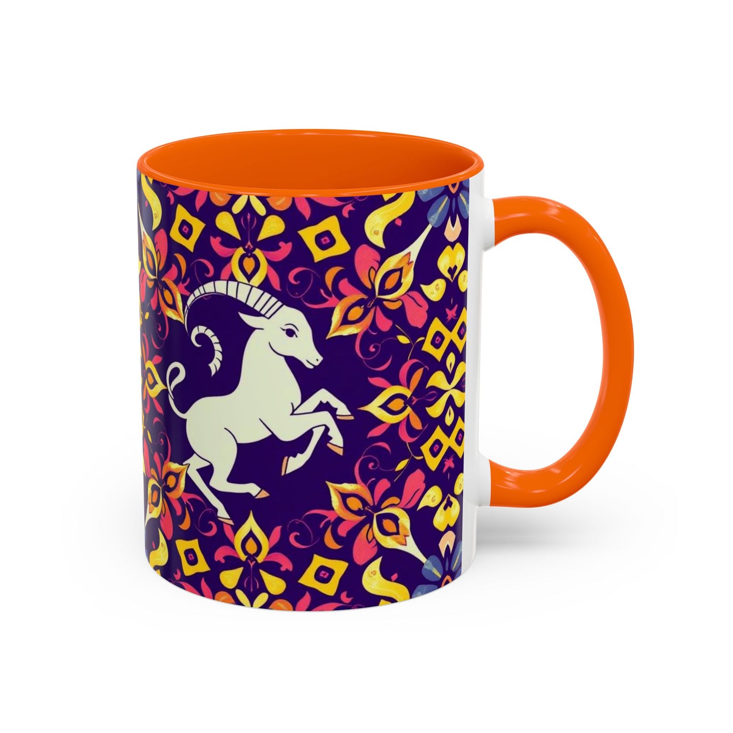 Accent Coffee Mug, Capricorn, Zodiac v1, Flower Pattern, (11, 15oz)