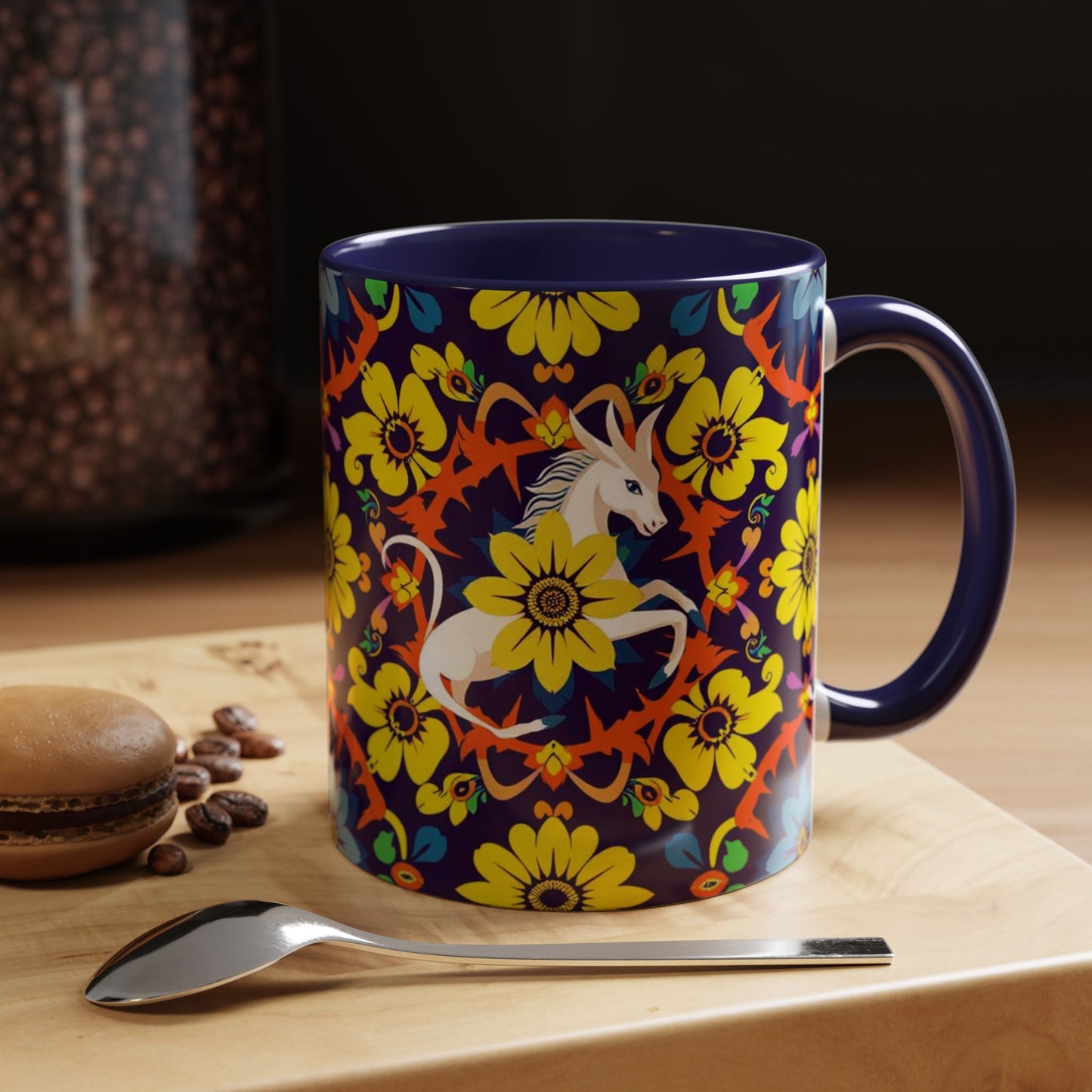 Accent Coffee Mug, Aquarius, Zodiac v1, Flower Pattern, (11, 15oz)