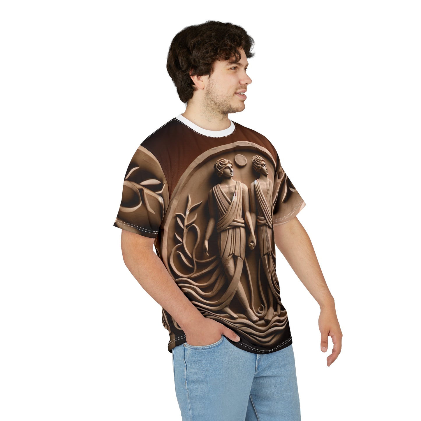 Unisex Cut & Sew T-Shirt (AOP), Stone Twins, Gemini Zodiac Design, Regular fit, 100% Polyester