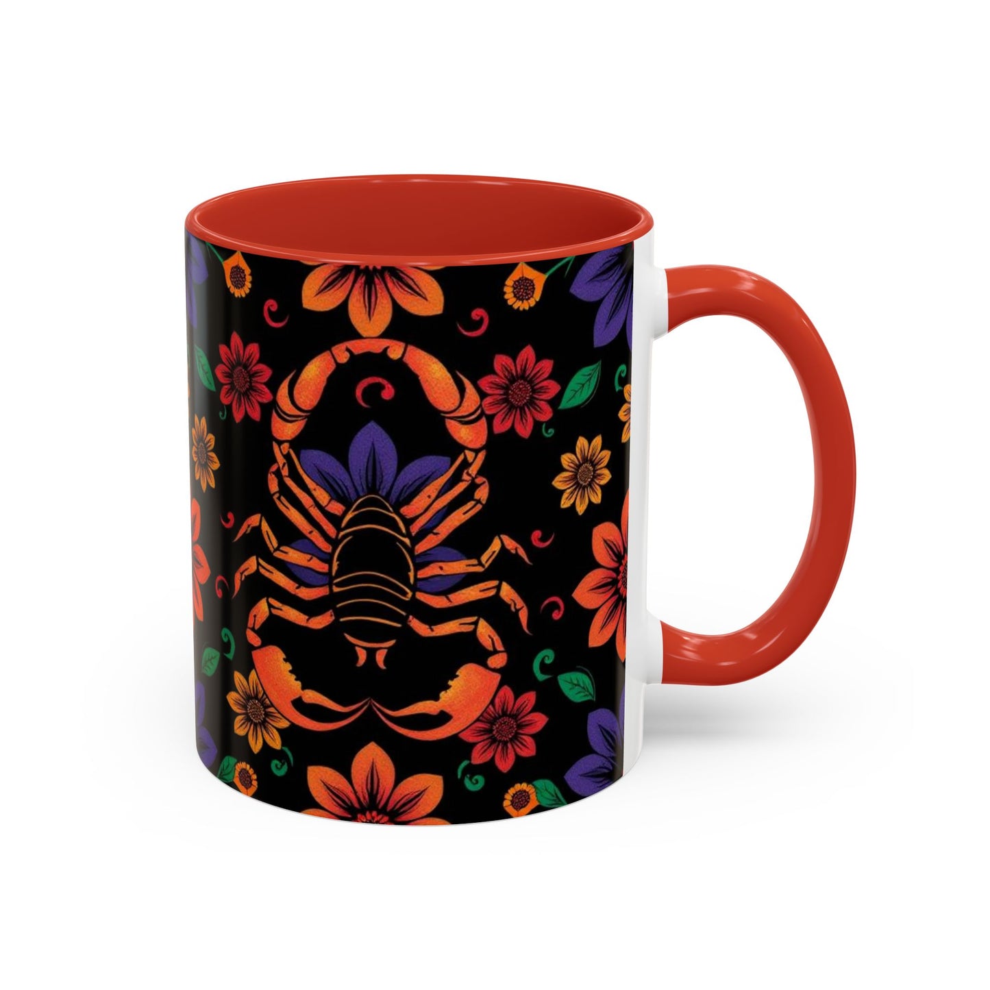 Accent Coffee Mug, Scorpio, Zodiac. Flower Pattern, (11, 15oz)