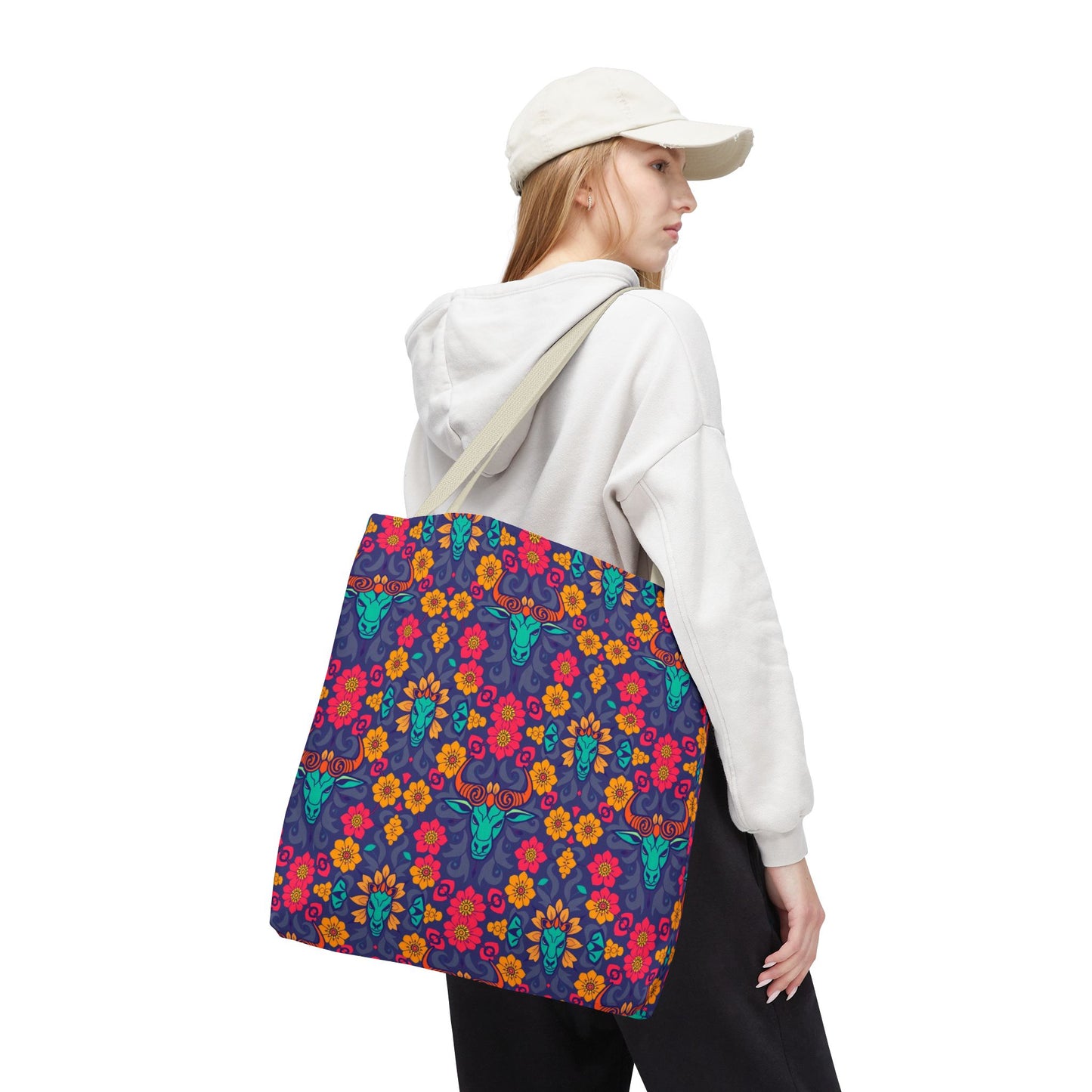 Tote Bag, (AOP), Taurus, Zodiac v1, Flower Pattern
