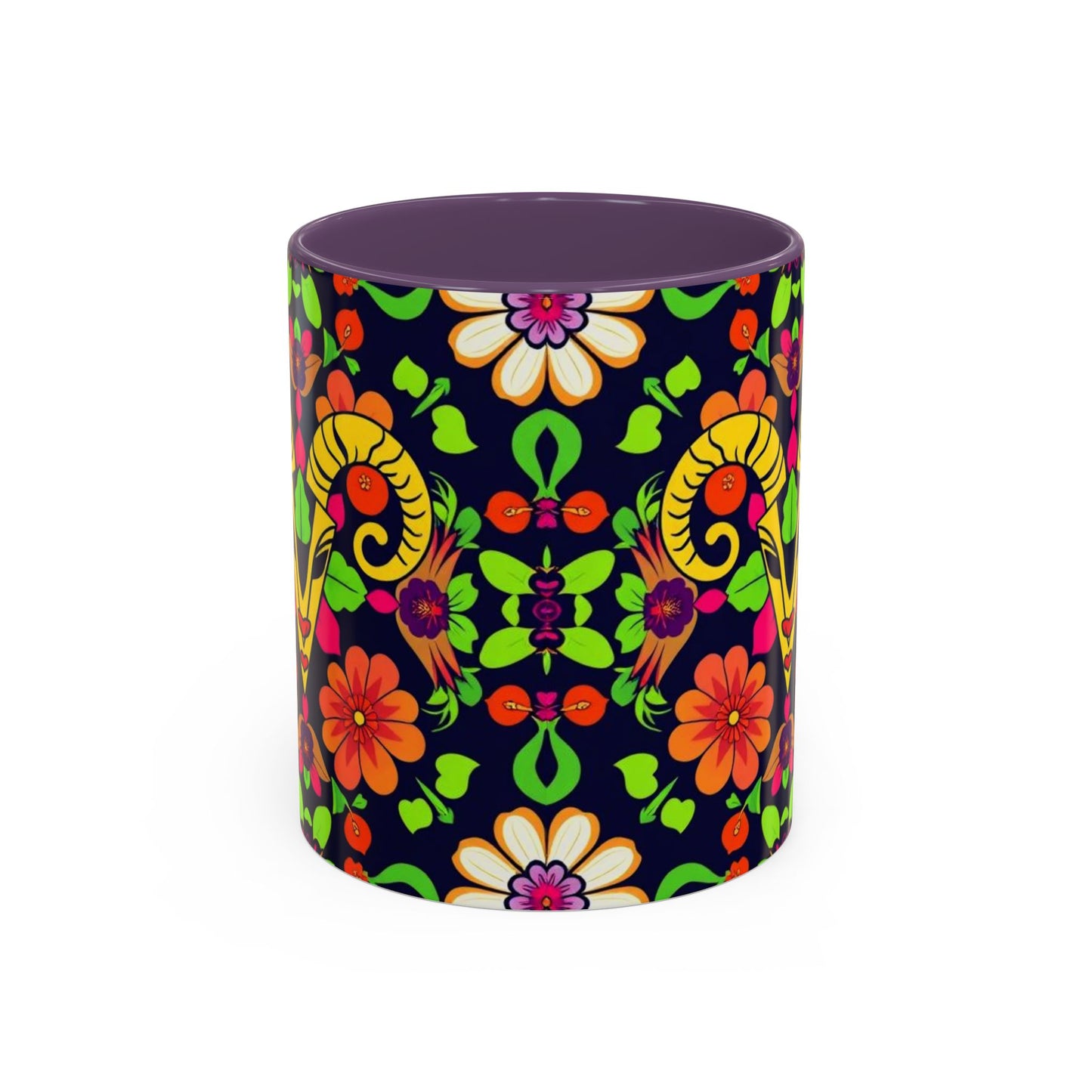 Accent Coffee Mug, Aries, Zodiac v2, Flower Pattern, (11, 15oz)