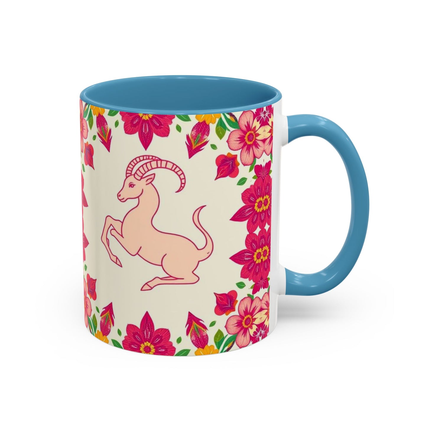 Accent Coffee Mug, Capricorn, Zodiac v2, Flower Pattern, (11, 15oz)