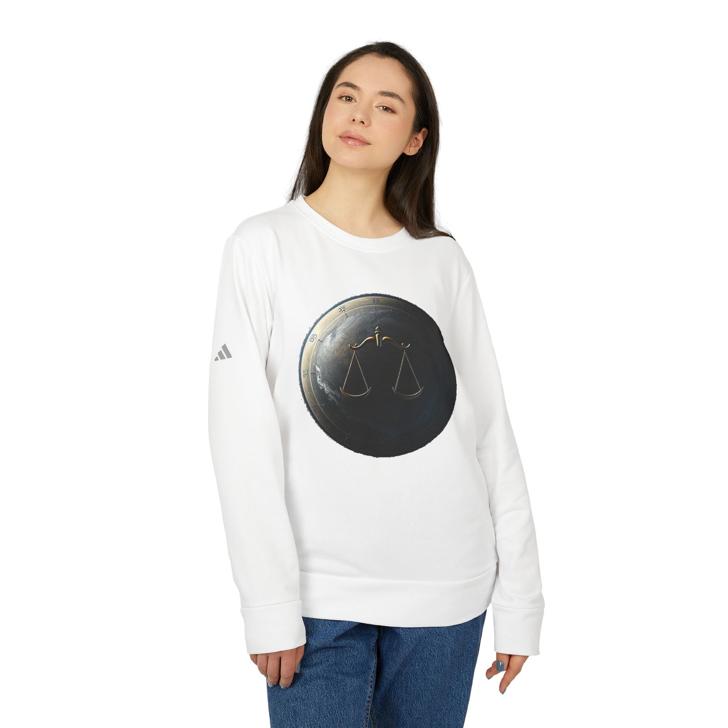 Adidas, Unisex Fleece Crewneck Sweatshirt, Libra, Planet Symbol, Zodiac