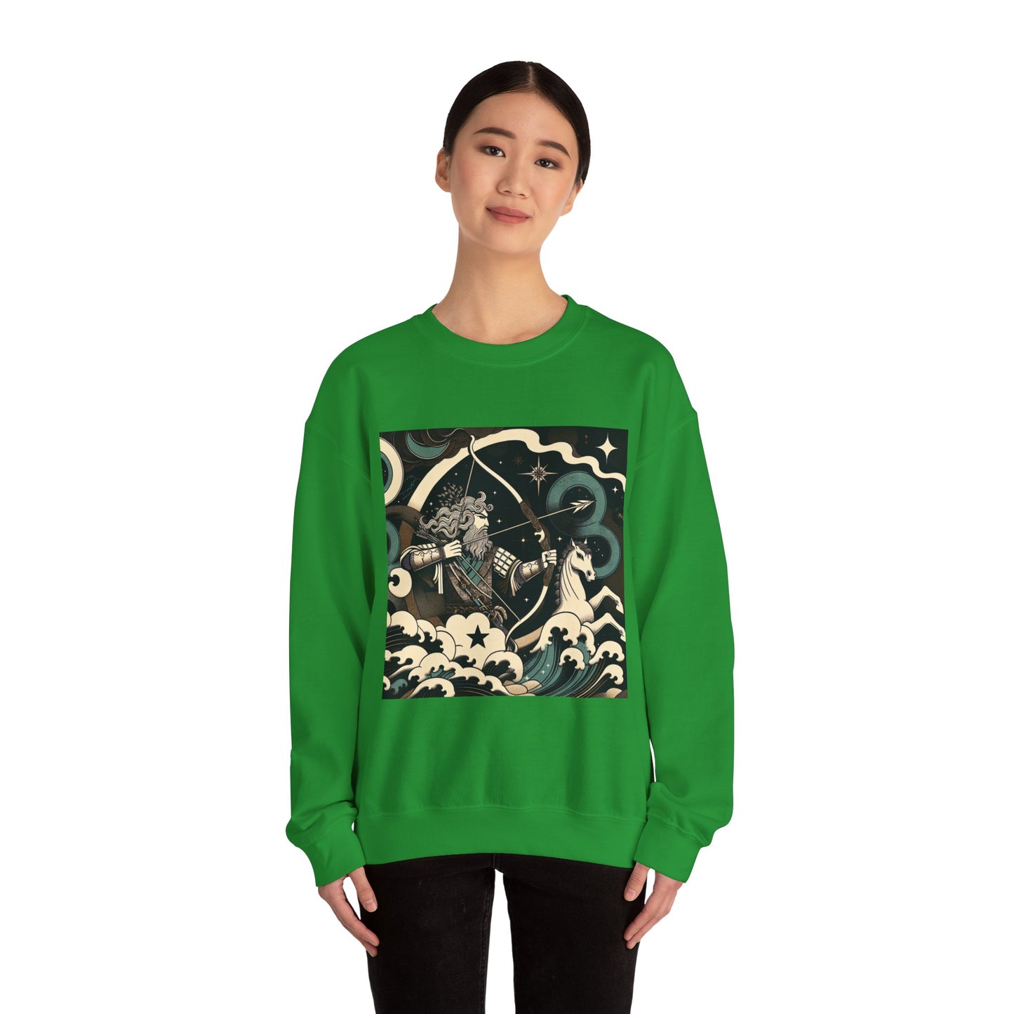 Unisex Heavy Blend™ Crewneck Sweatshirt, Man With Arrow Sagittarius Zodiac Design