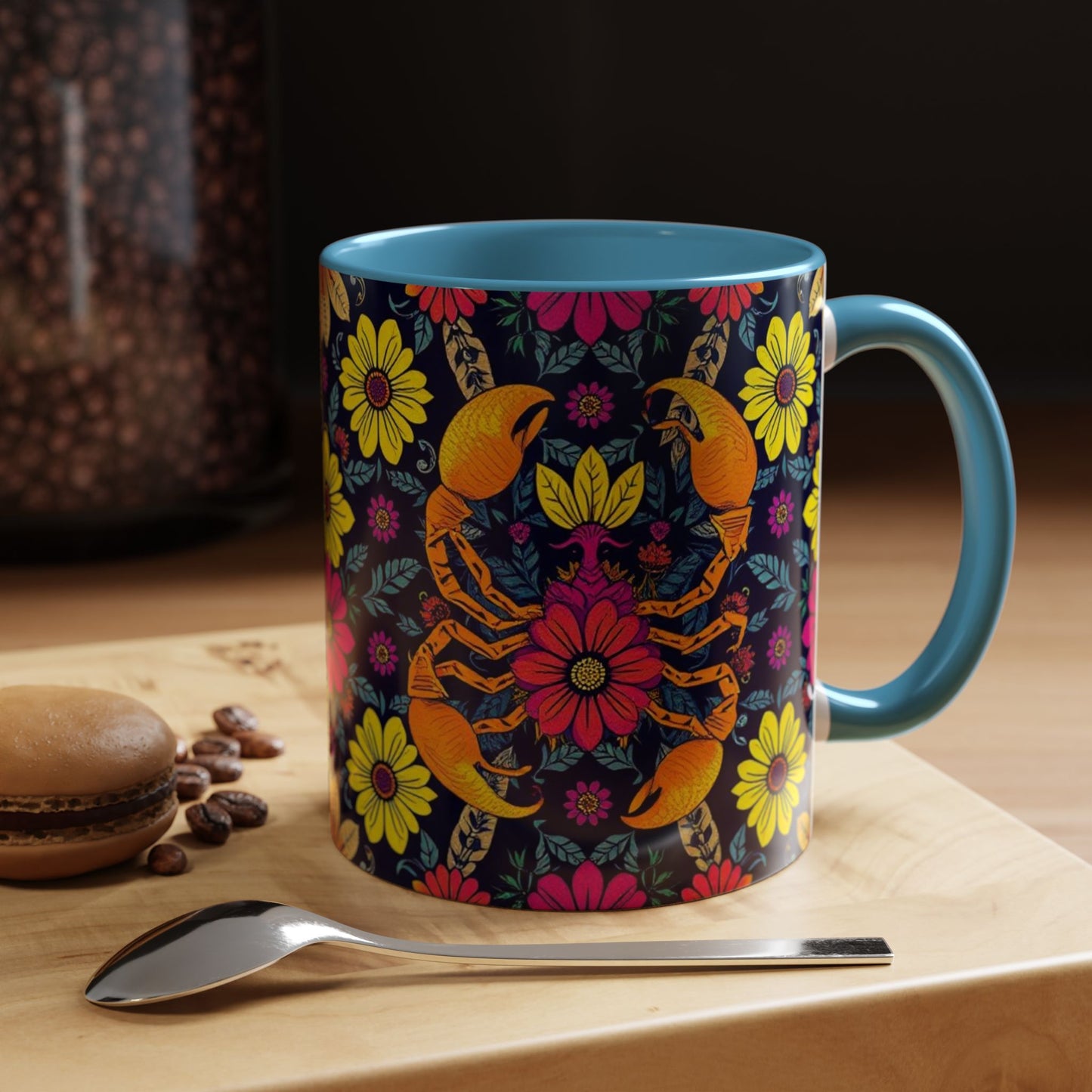 Accent Coffee Mug, Scorpio, Zodiac v3. Flower Pattern, (11, 15oz)