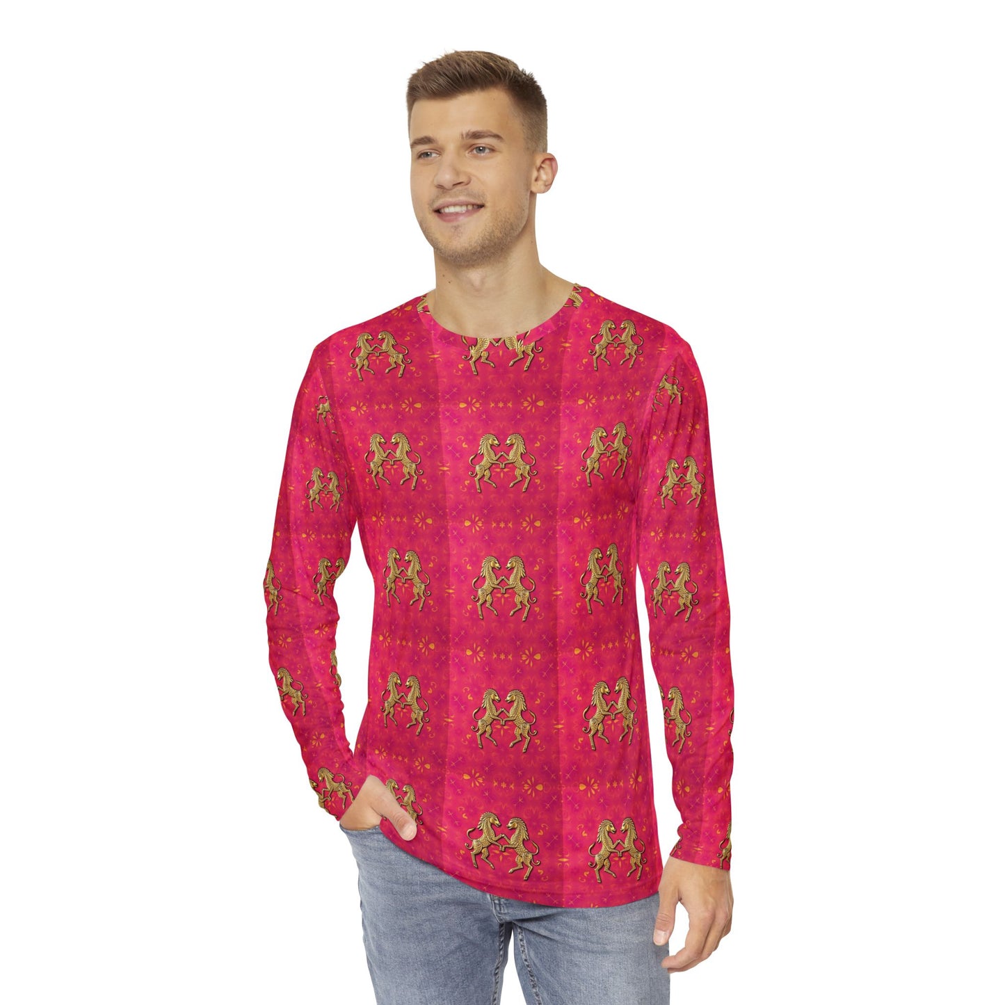 Men's Long Sleeve Shirt, (AOP), Gemini, Zodiac v1, Pattern
