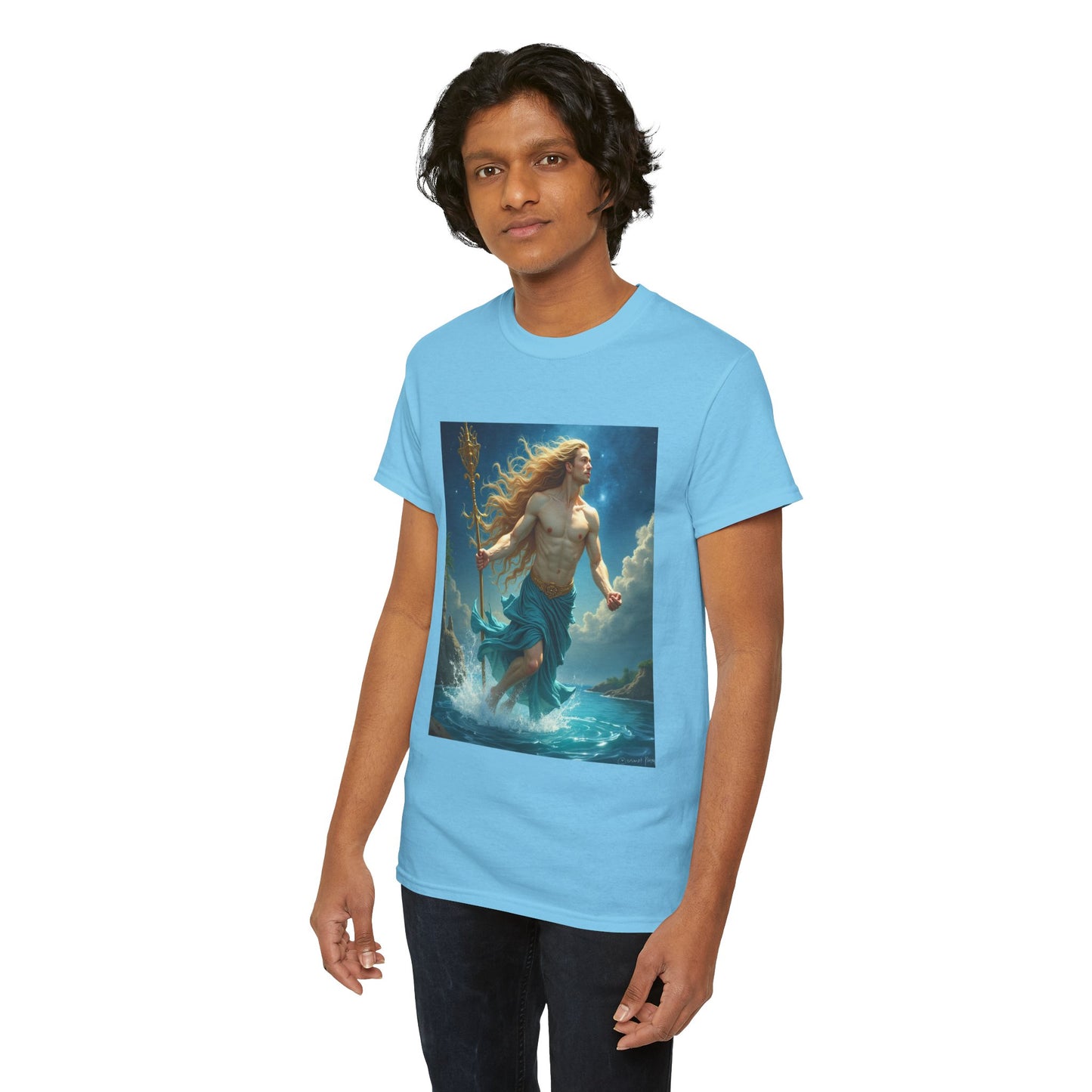 Unisex Heavy Cotton T-Shirt, Aquarius God 4v, Zodiac Design