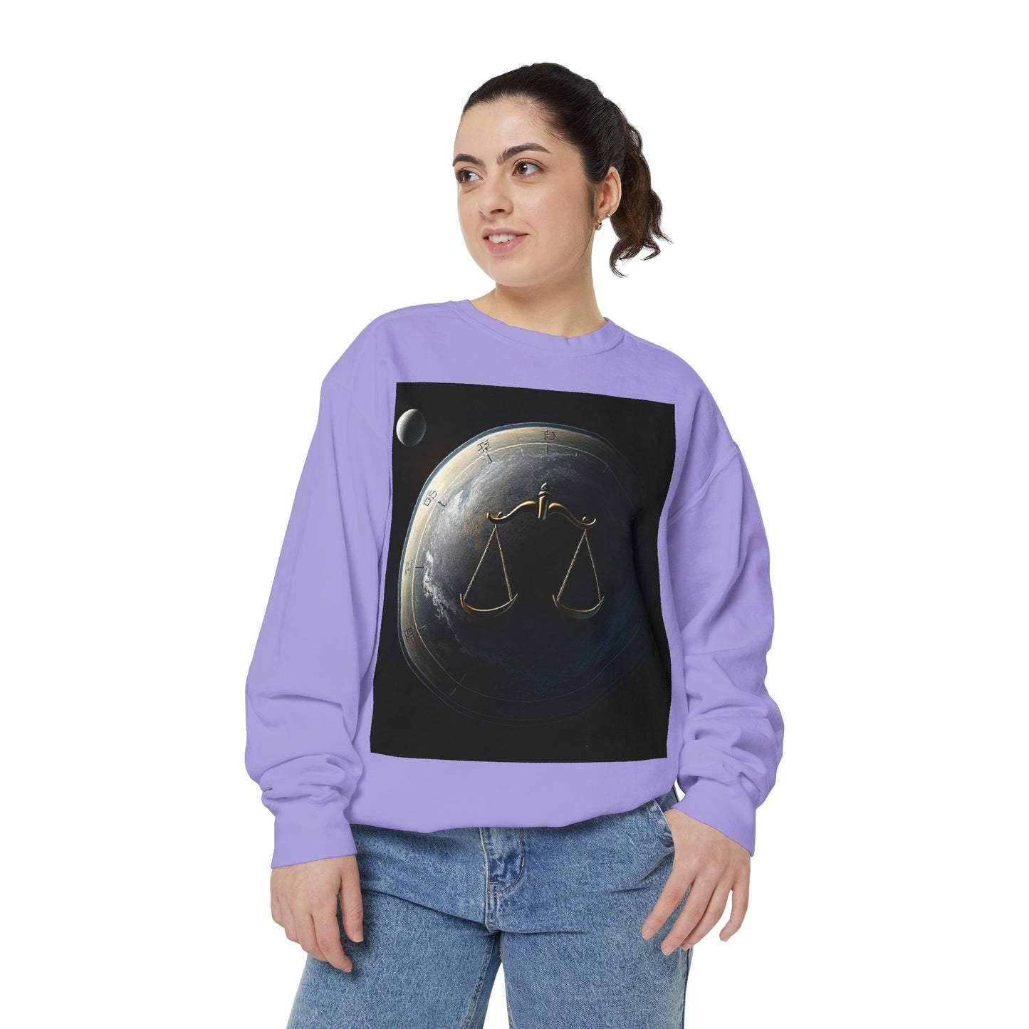 Garment-Dyed Sweatshirt, Unisex, Space Animal Design, Libra