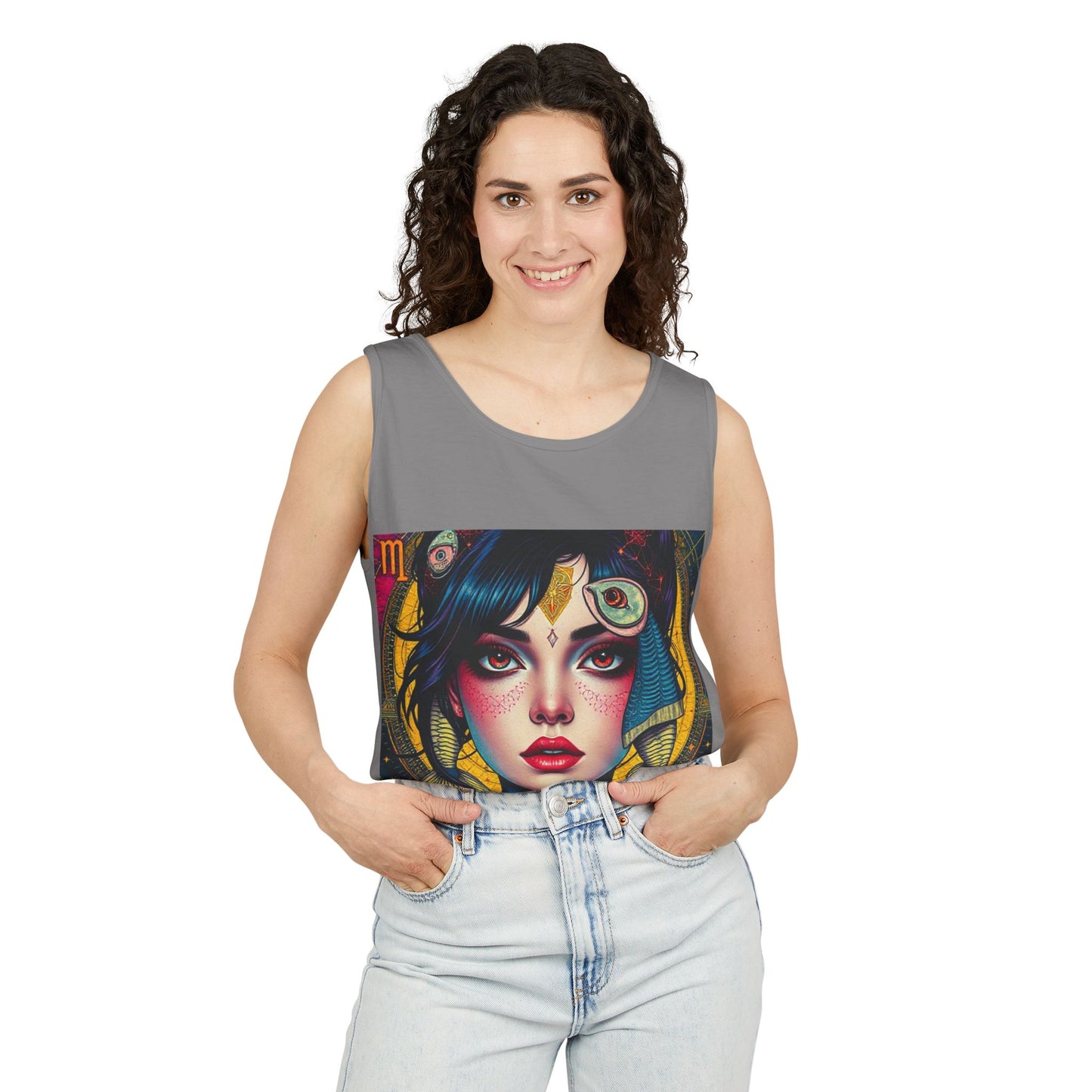 Unisex Garment-Dyed, Tank Top, Pisces Design, Pop Art, 100% US cotton