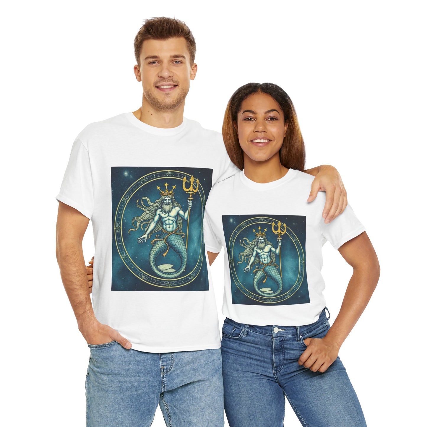 Unisex Heavy Cotton T-Shirt, Aquarius God 6v, Zodiac Design