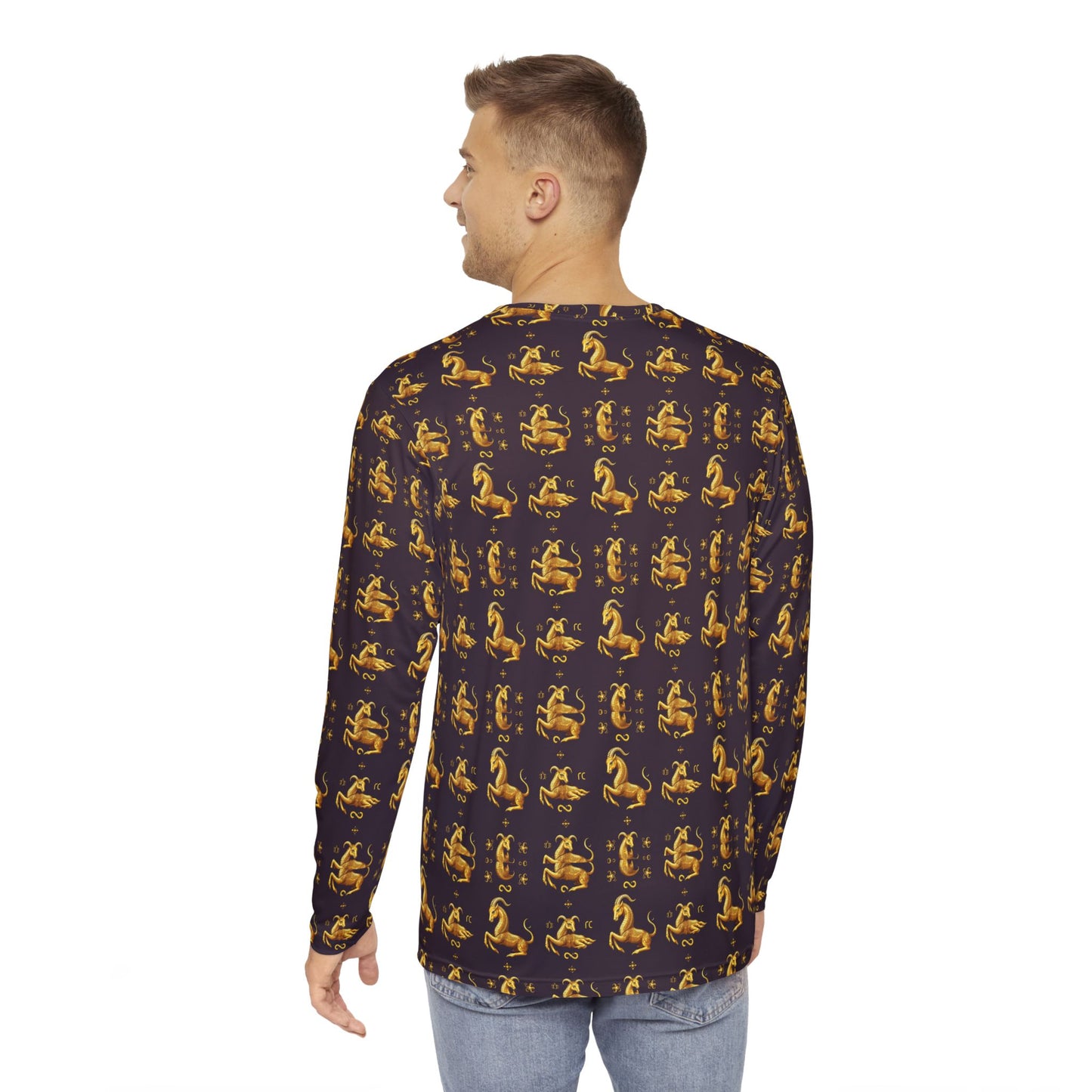 Men's Long Sleeve Shirt, (AOP), Capricorn, Zodiac v3, Pattern