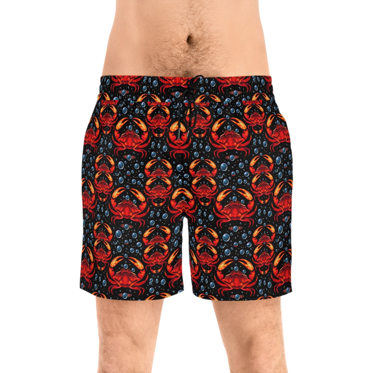 Men's Mid-Length Swim Shorts, (AOP), Cancer, Zodiac, Bubble Pattern