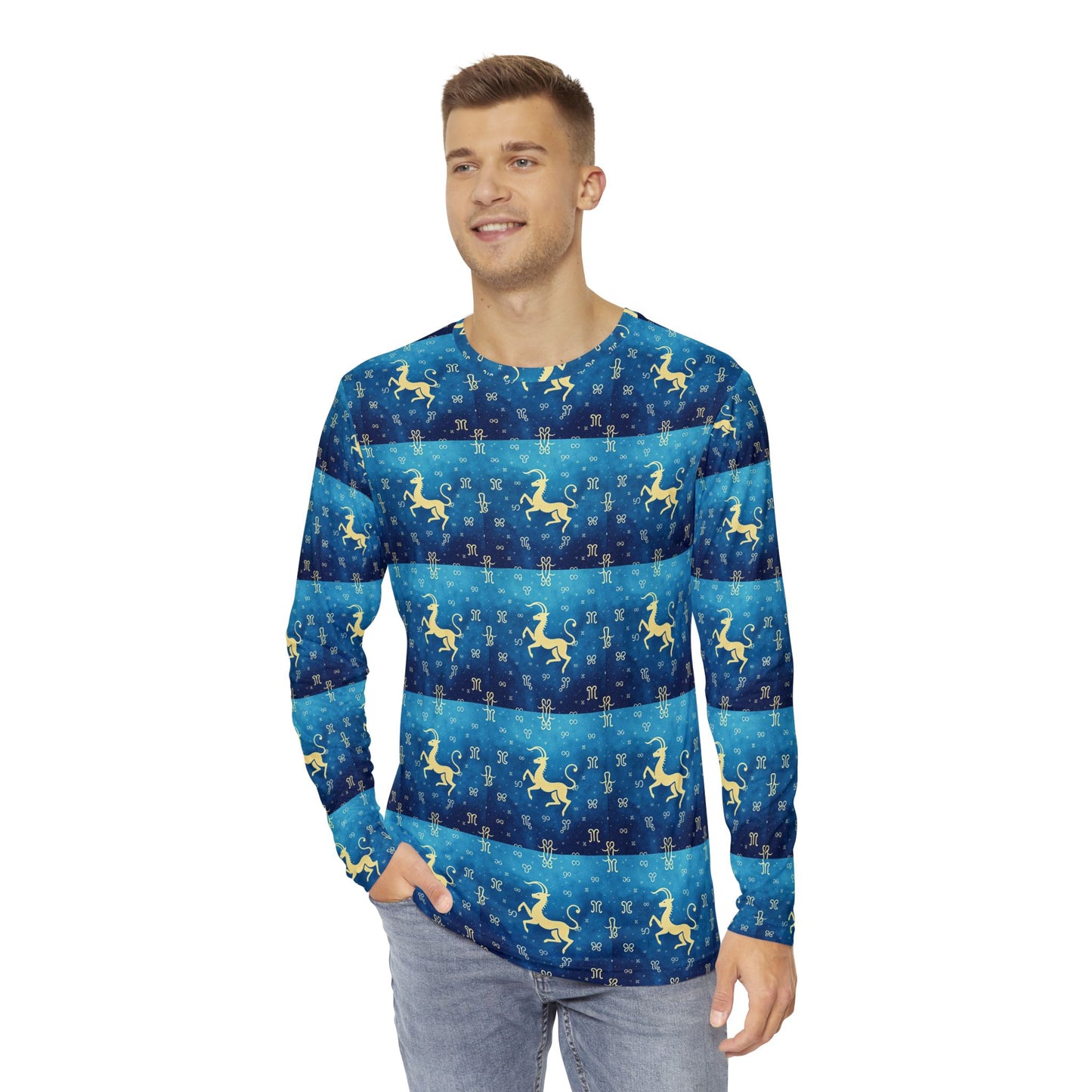 Men's Long Sleeve Shirt, (AOP), Aquarius, Zodiac, Pattern