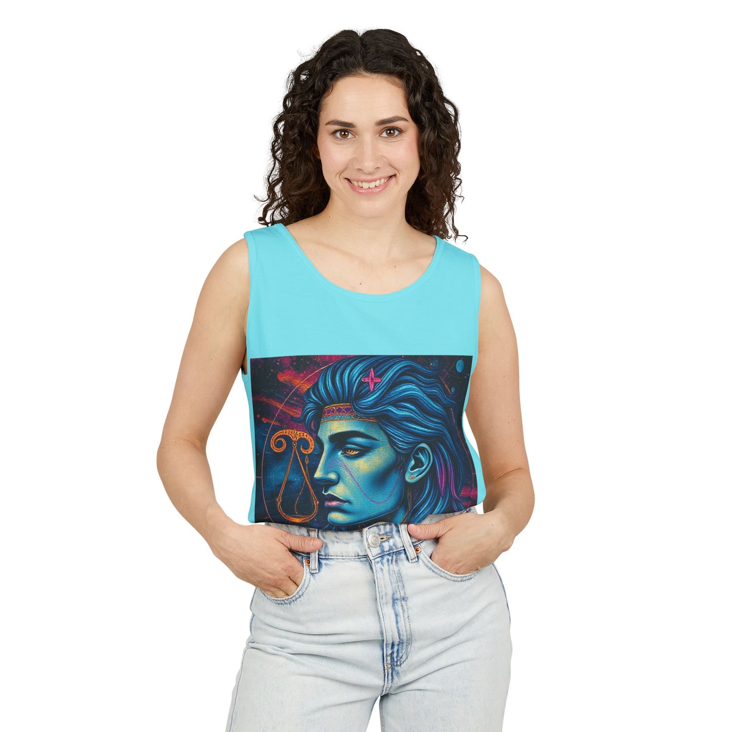 Unisex Garment-Dyed, Tank Top, Libra Design, Pop Art v1, 100% US cotton
