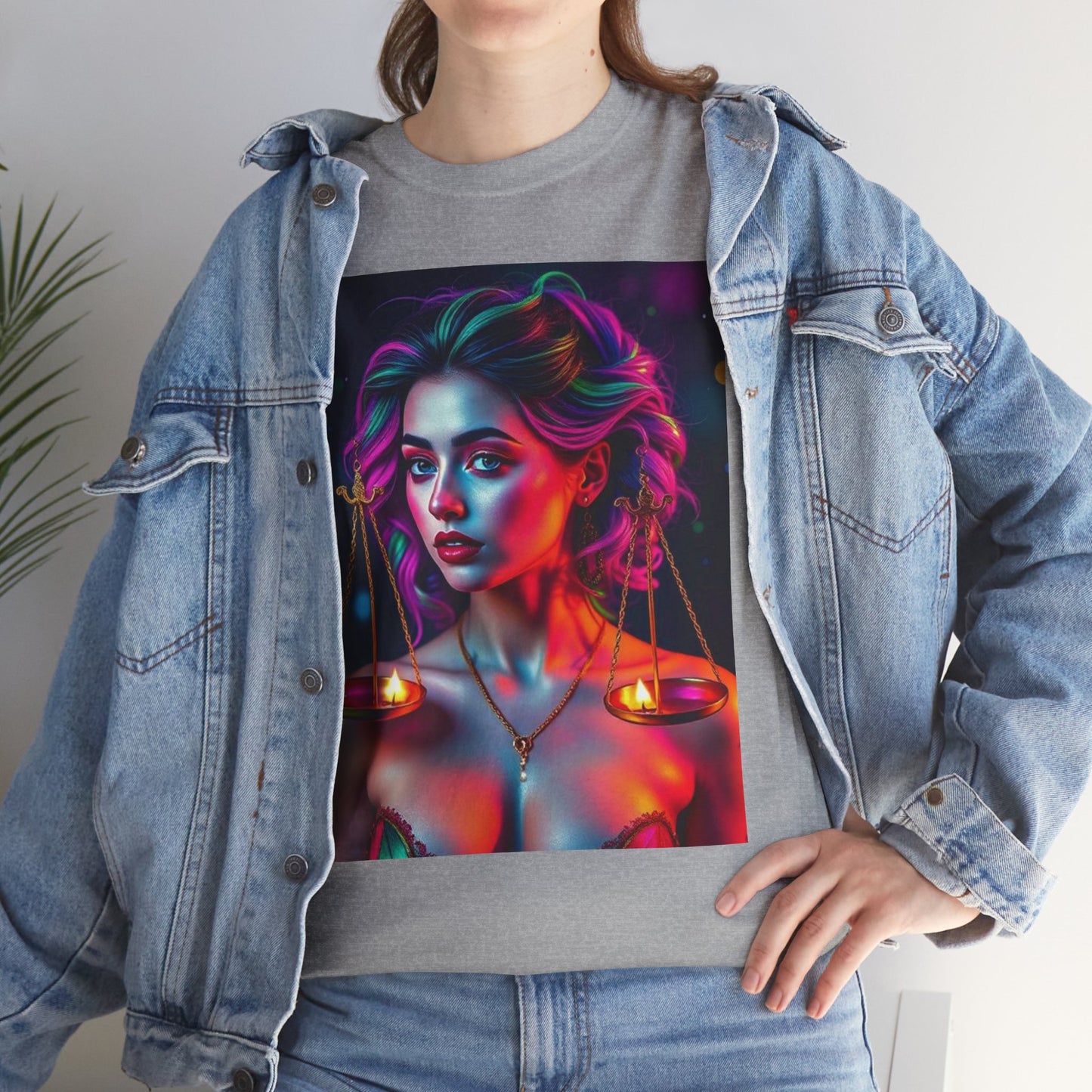 Unisex Heavy Cotton T-Shirt, Libra, Zodiac v3, Sexy Art