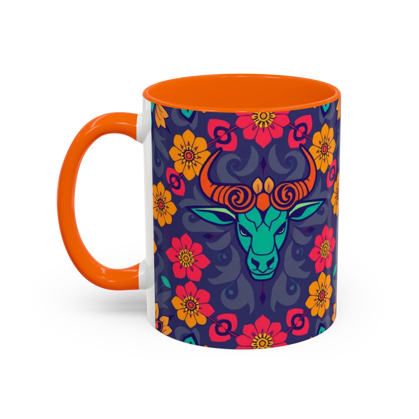 Accent Coffee Mug, Taurus, Zodiac. Flower Pattern, (11, 15oz)