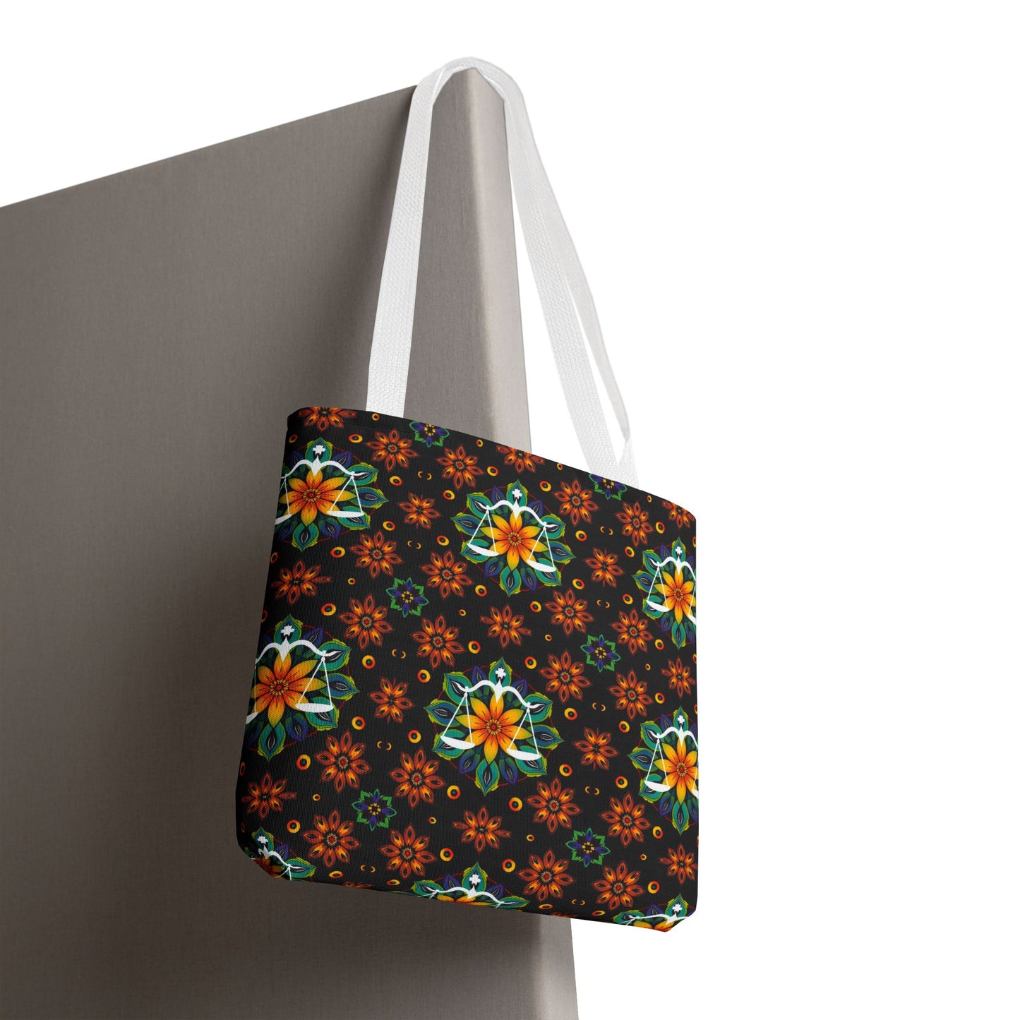 Tote Bag (AOP), Libra, Zodiac v2, Flower Pattern