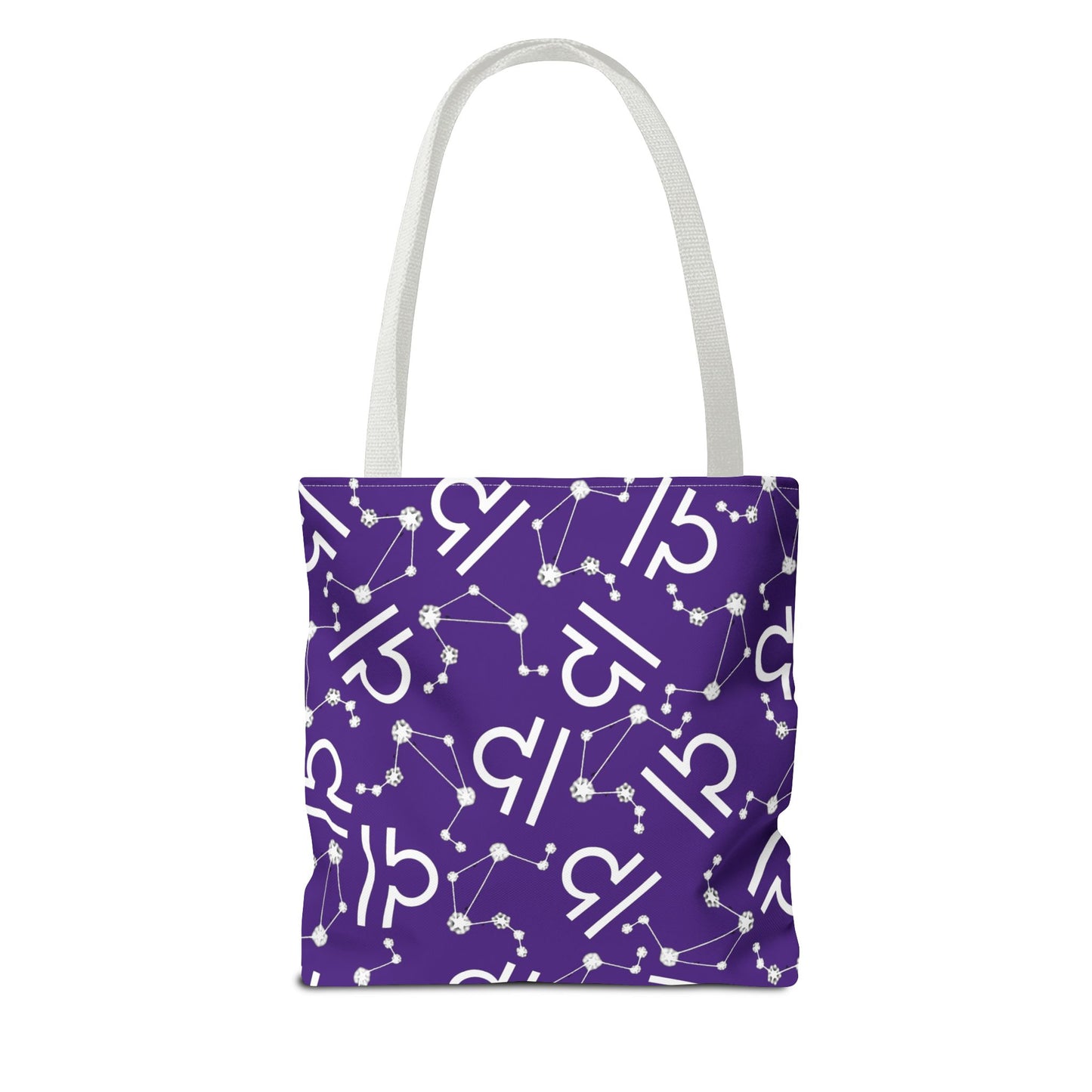 Tote Bag, Libra Zodiac Sign, AOP, (Purple, White)