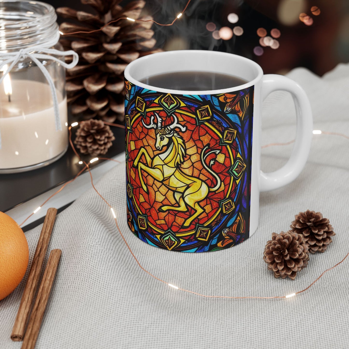 Ceramic Mug, (11oz, 15oz), Ceramic Coffee Mug, AOP, Glass Design, Capricorn Zodiac