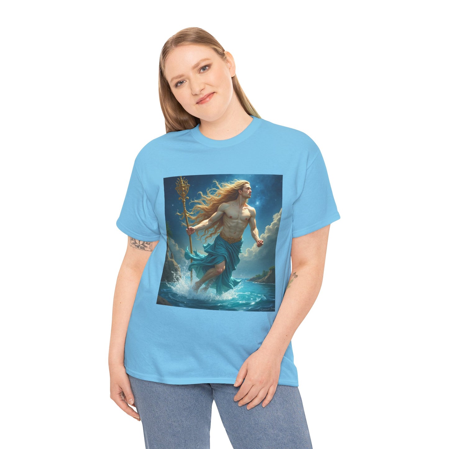 Unisex Heavy Cotton T-Shirt, Aquarius God 4v, Zodiac Design