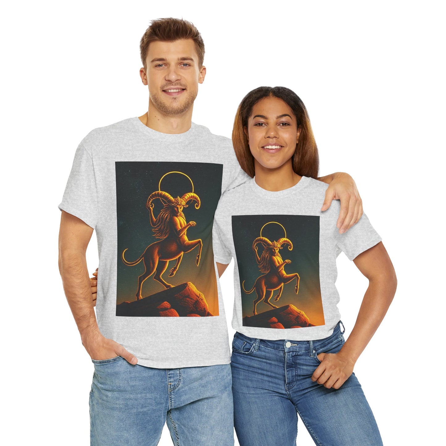 Unisex Heavy Cotton T-Shirt, Mountain Top, Aries Zodiac Design