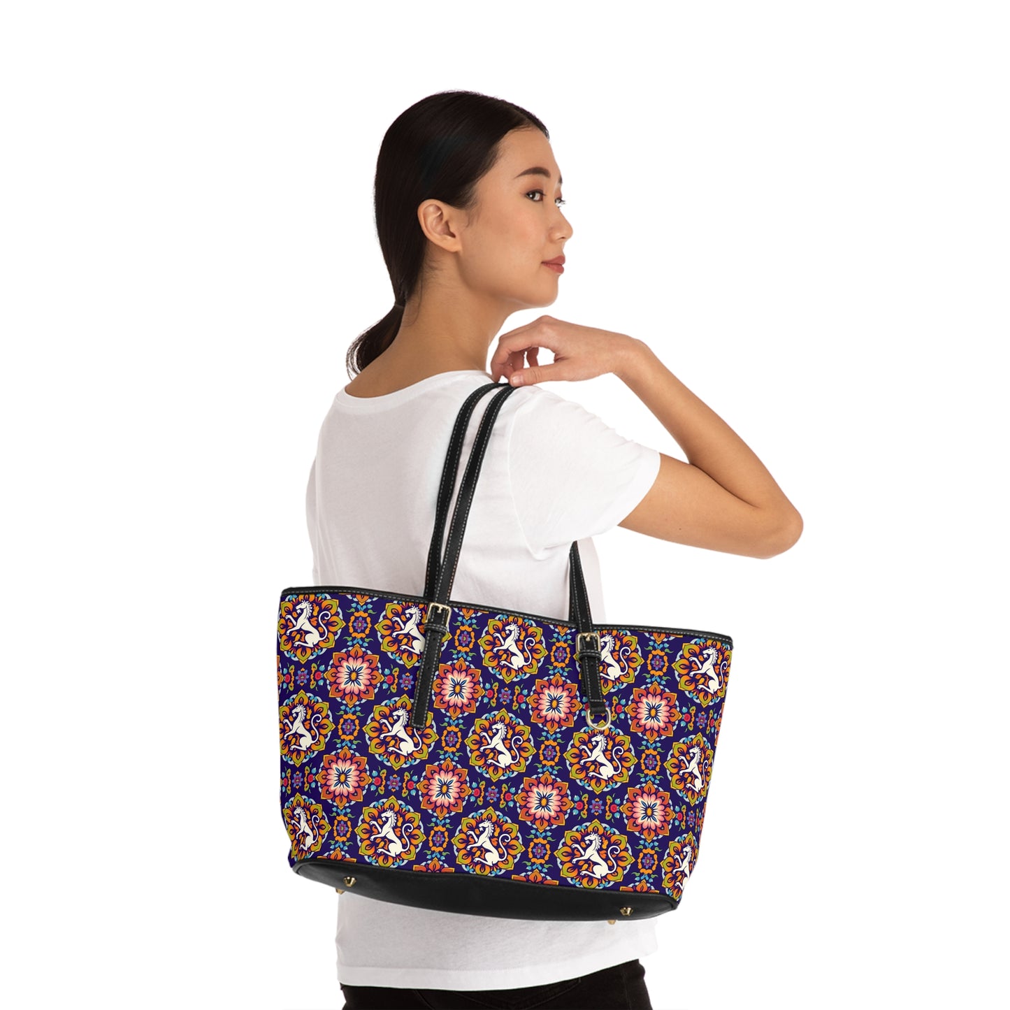 Leather Shoulder Bag, Virgo, Zodiac v2, Flower Pattern